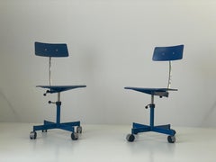 Pair of Blue Wood Adjustable Industrial Chairs by Kevi, 1970s, Italy
