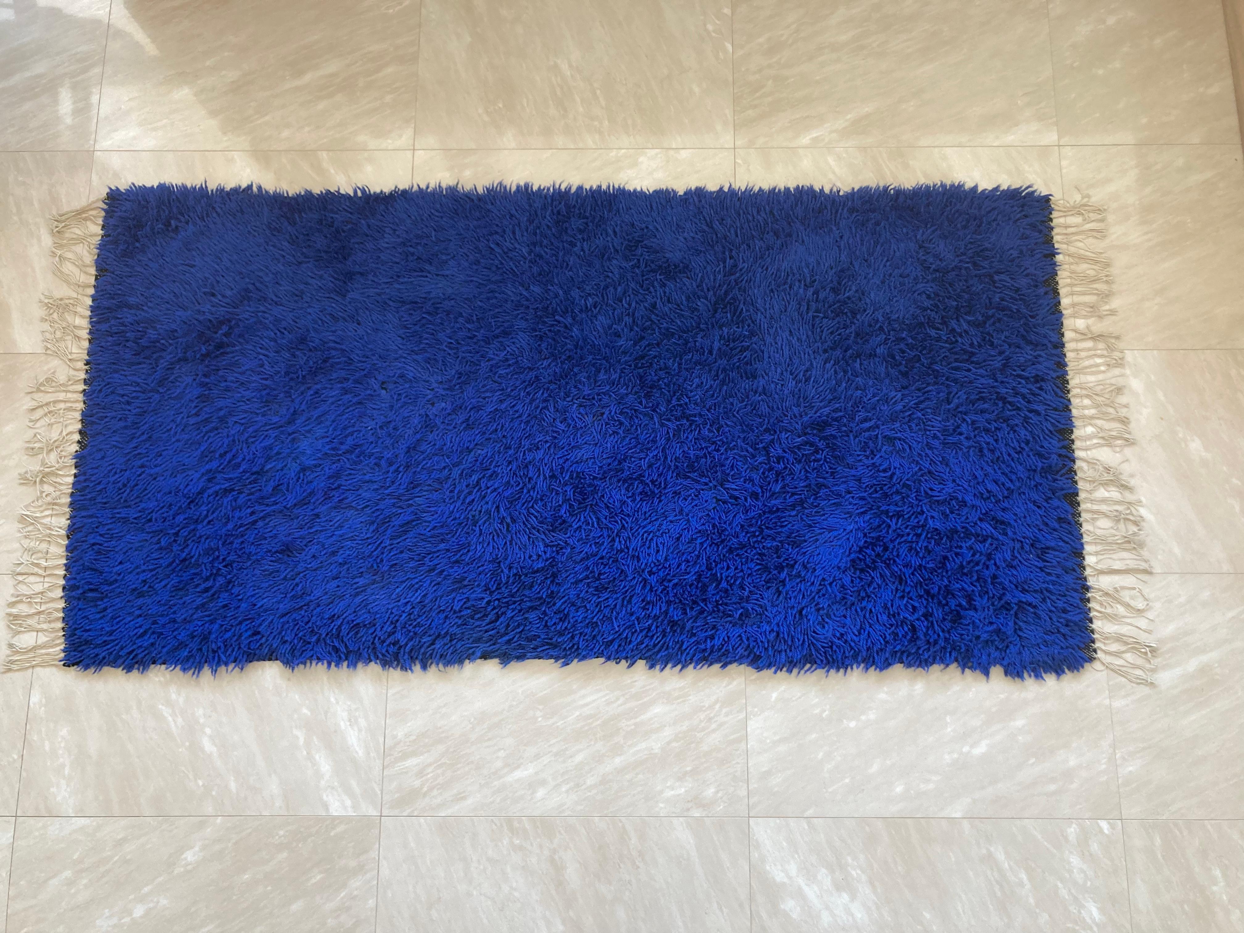 Mid-Century Modern Pair of Blue Wool Midcentury Design Carpets, Denmark, 1970s For Sale