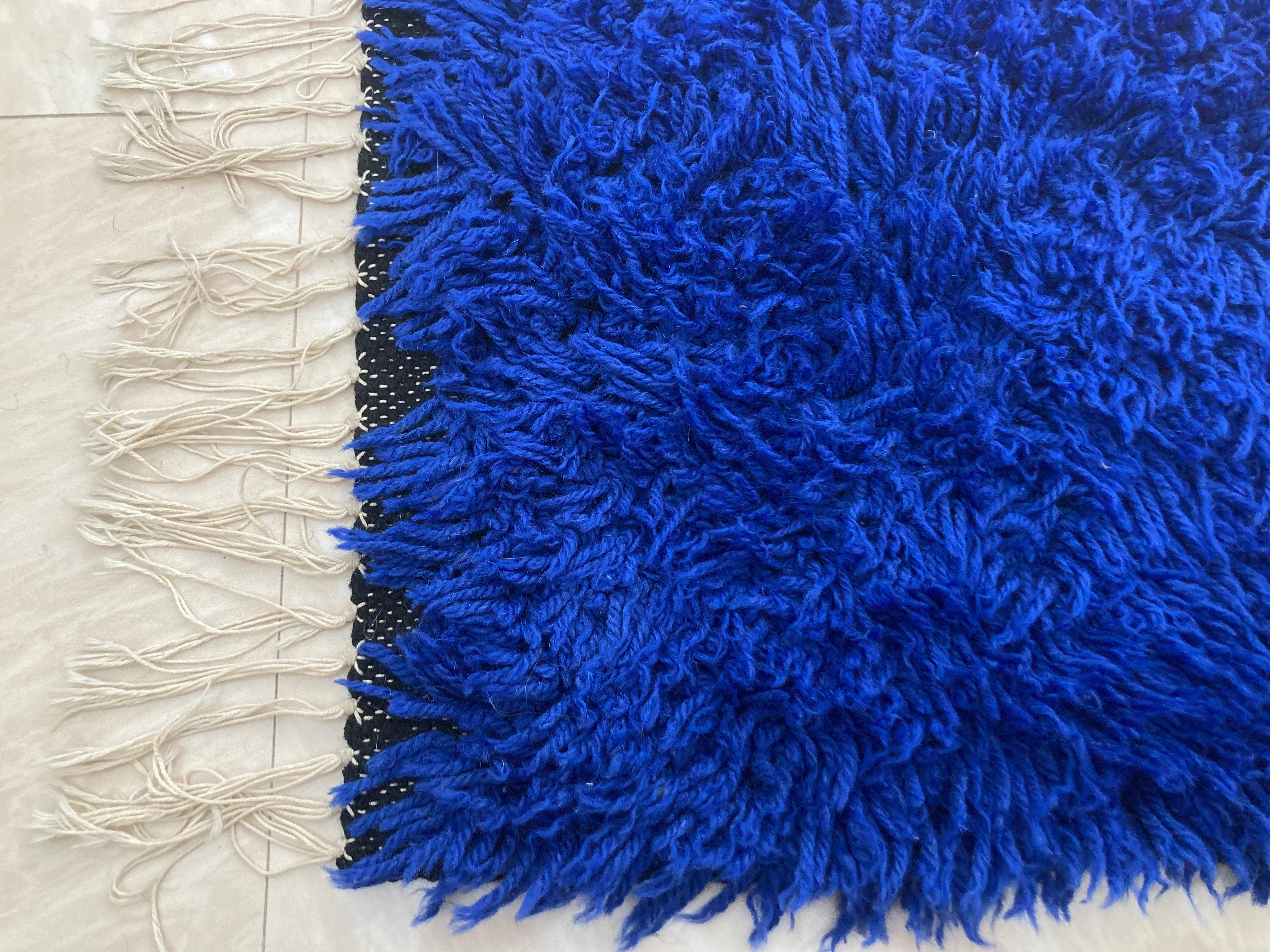 Late 20th Century Pair of Blue Wool Midcentury Design Carpets, Denmark, 1970s For Sale