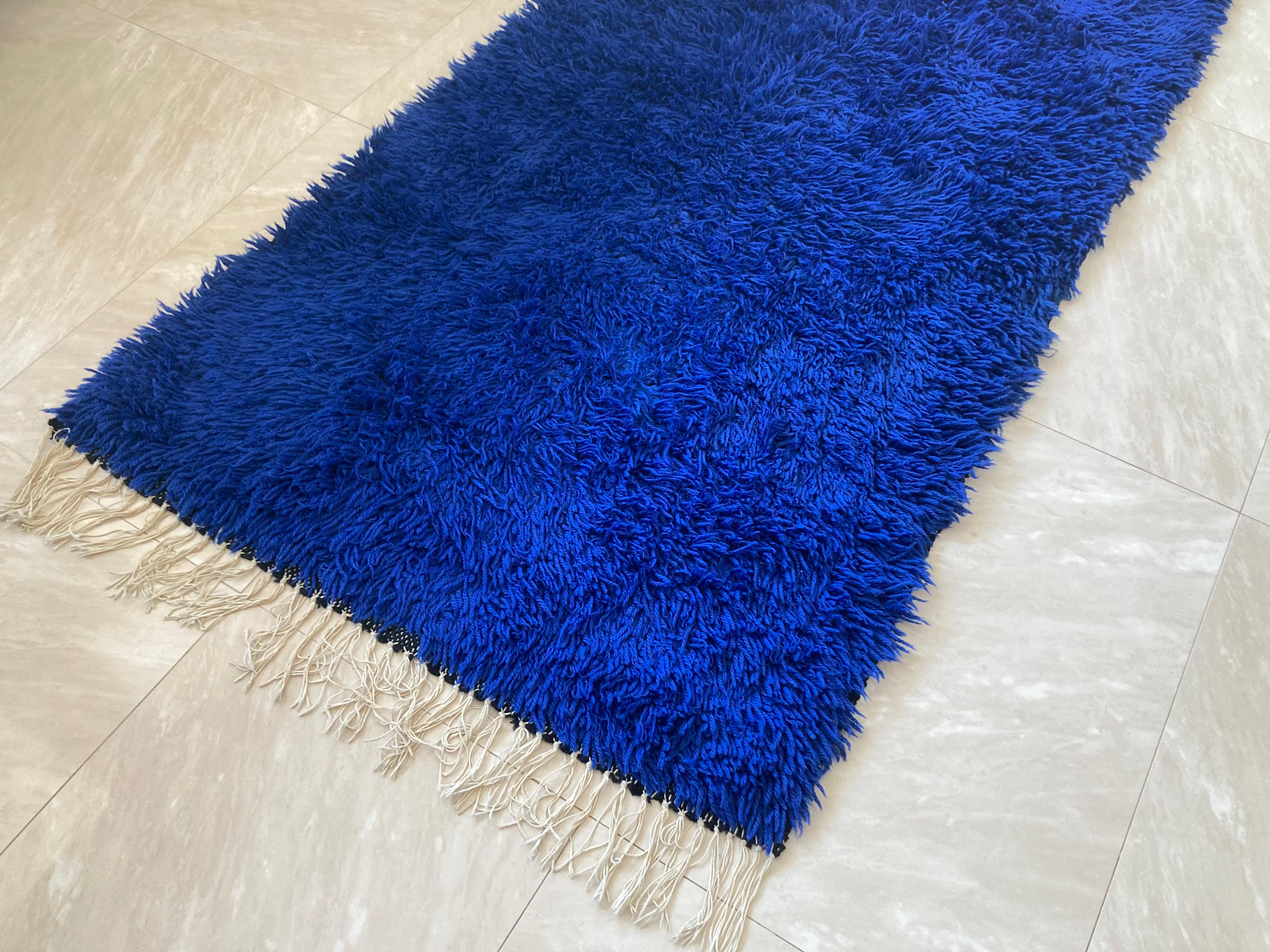 Pair of Blue Wool Midcentury Design Carpets, Denmark, 1970s For Sale 1