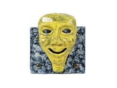 Pair of Blue and Yellow Ceramic Face-Shaped 1950s Wall Hanger by S. Polo