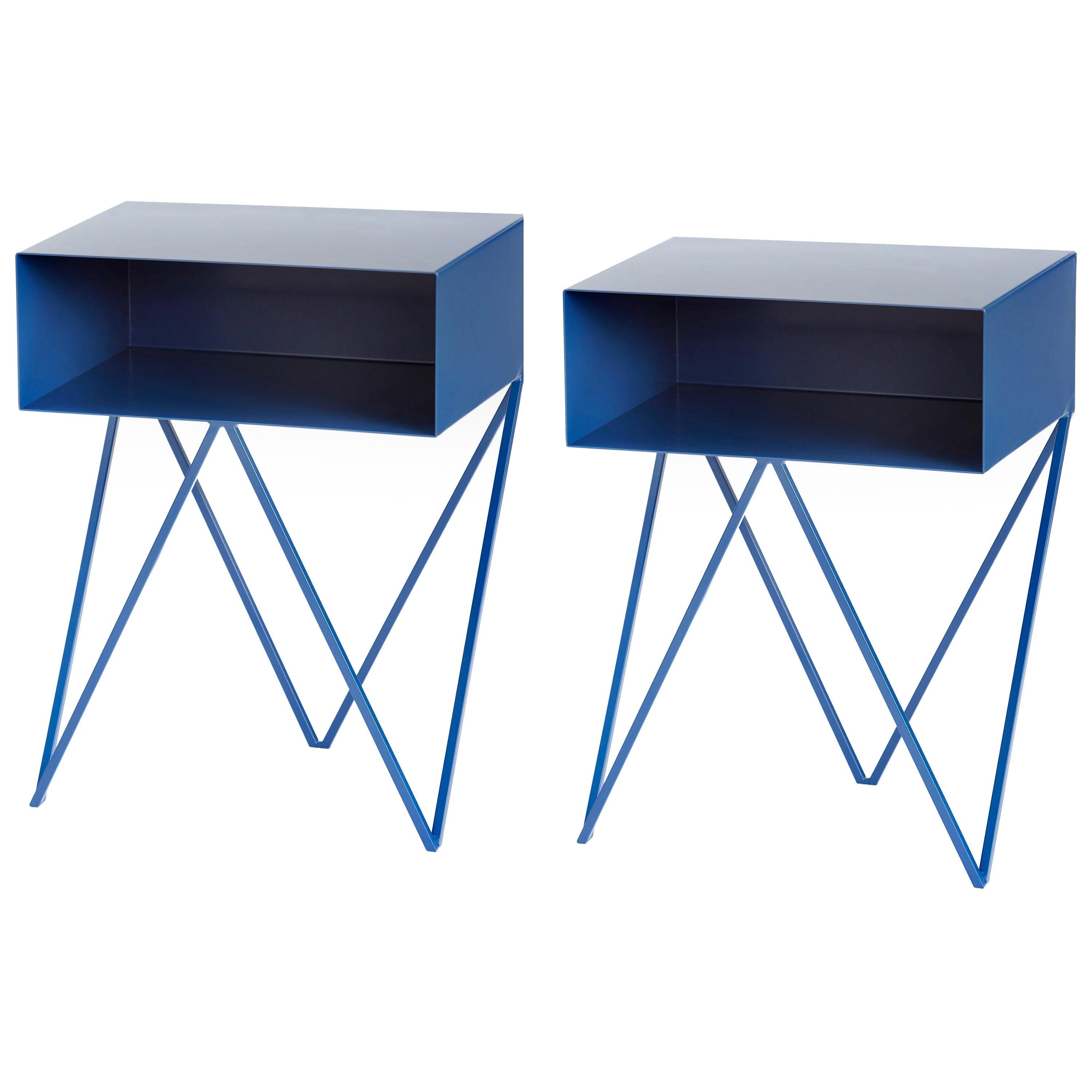 Pair of Blueberry Steel Robot Side Tables / Nightstands