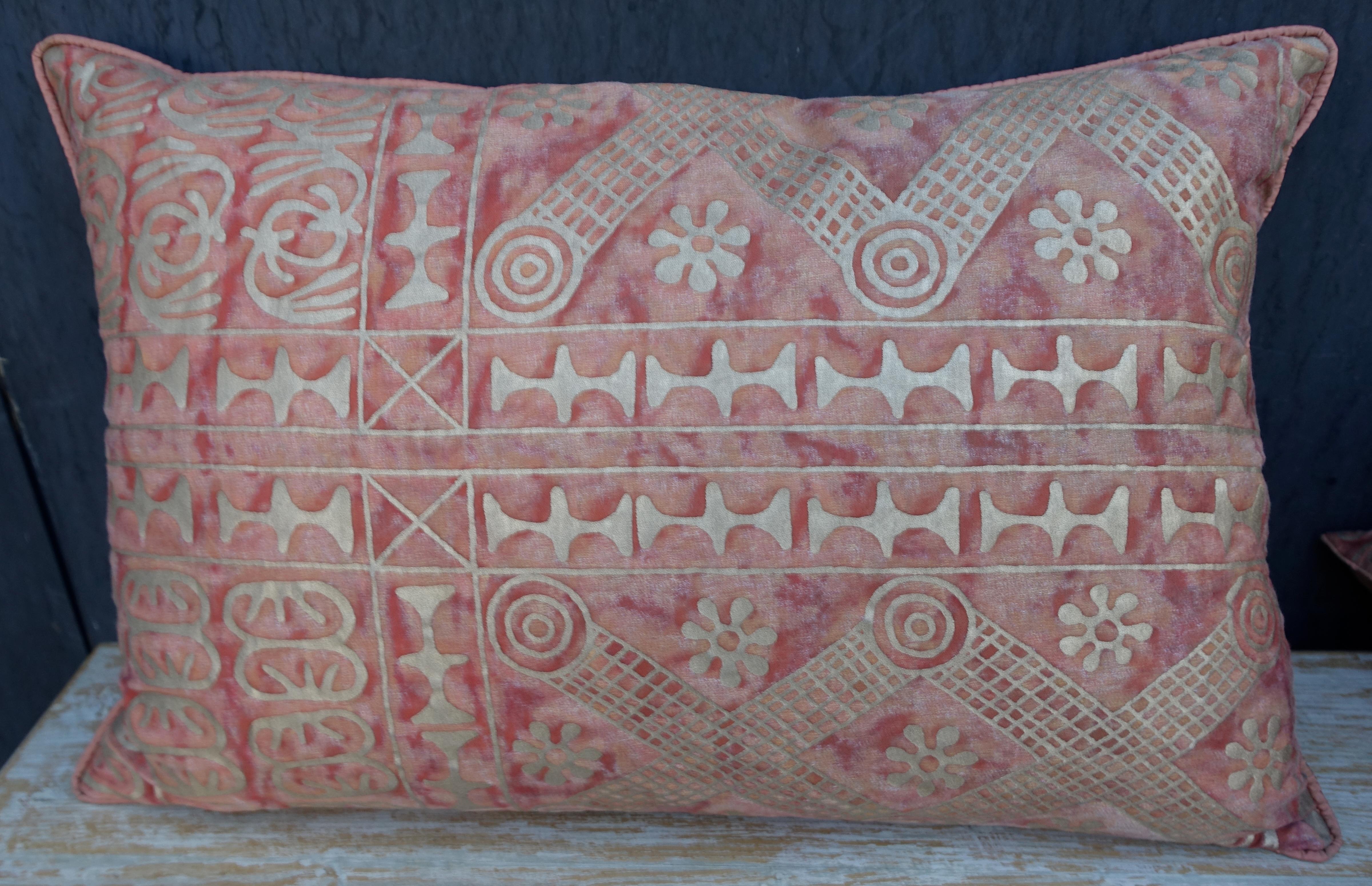 Italian Pair of Blush and Silvery Gold Fortuny Pillows