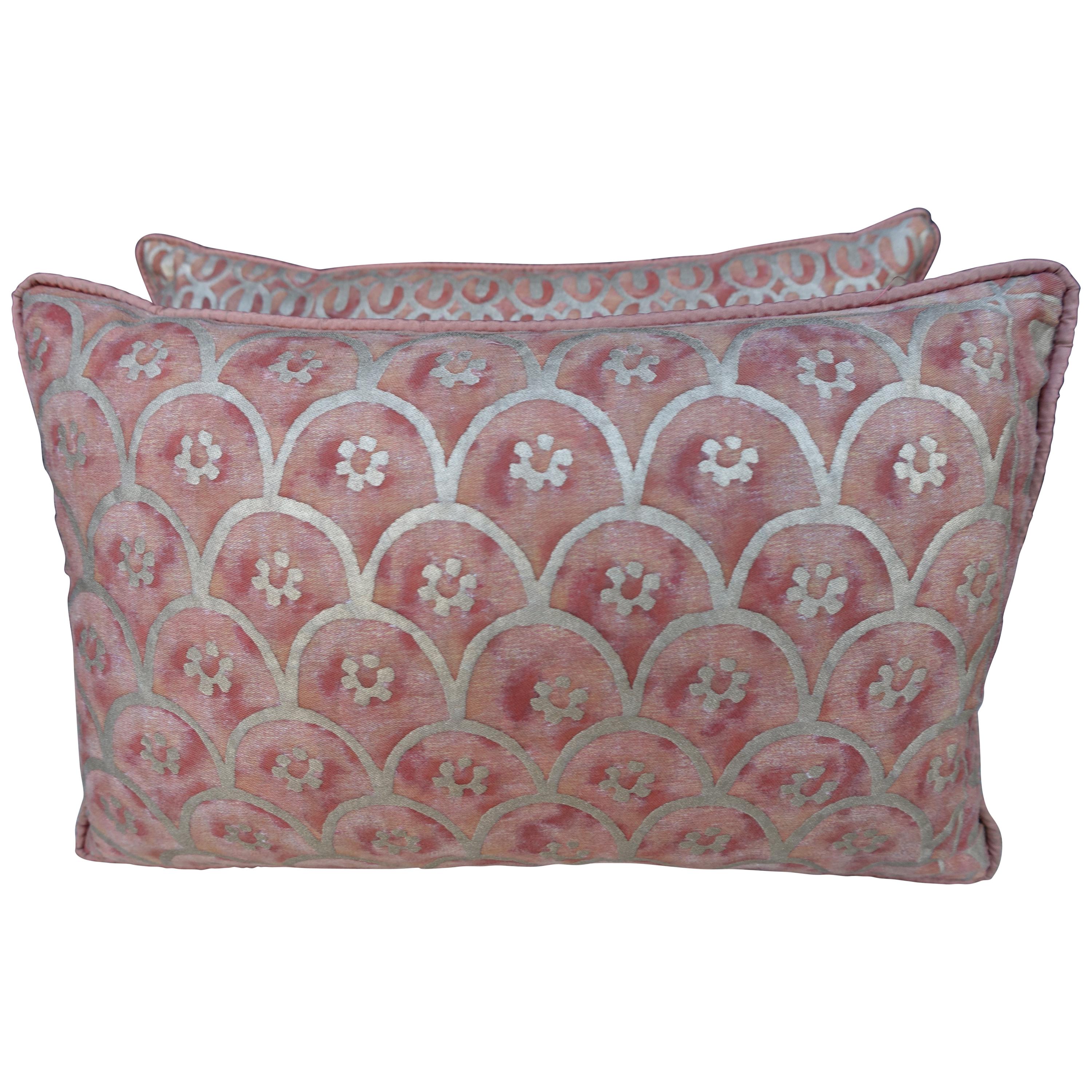 Pair of Blush and Silvery Gold Fortuny Pillows