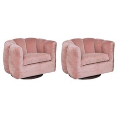 Pair of Blush Pink Channel Back Swivel Chairs by Milo Baughman