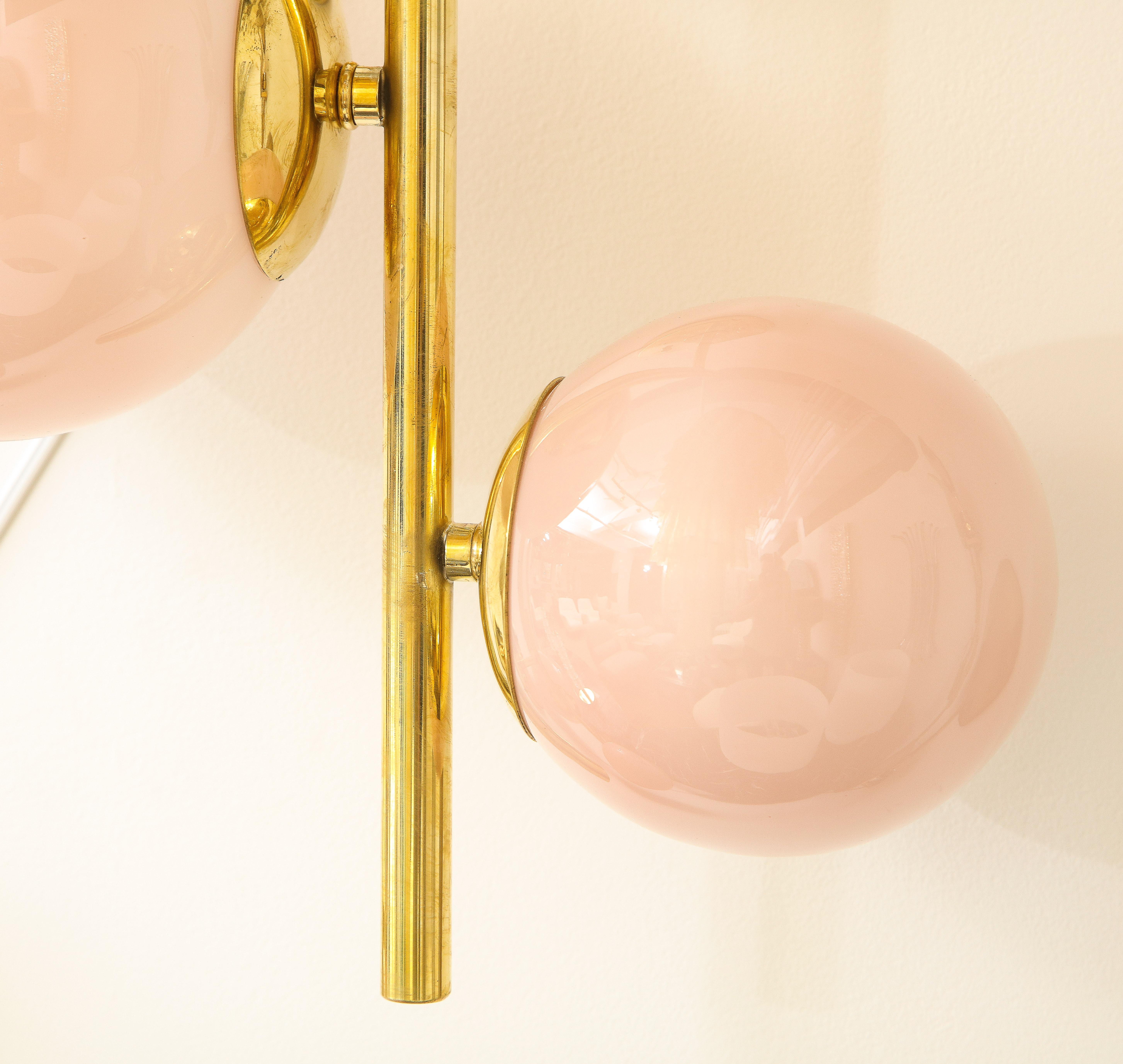 Pair of Blush Pink Murano Glass Globes and Brass Sconces, Italy, 2022 3