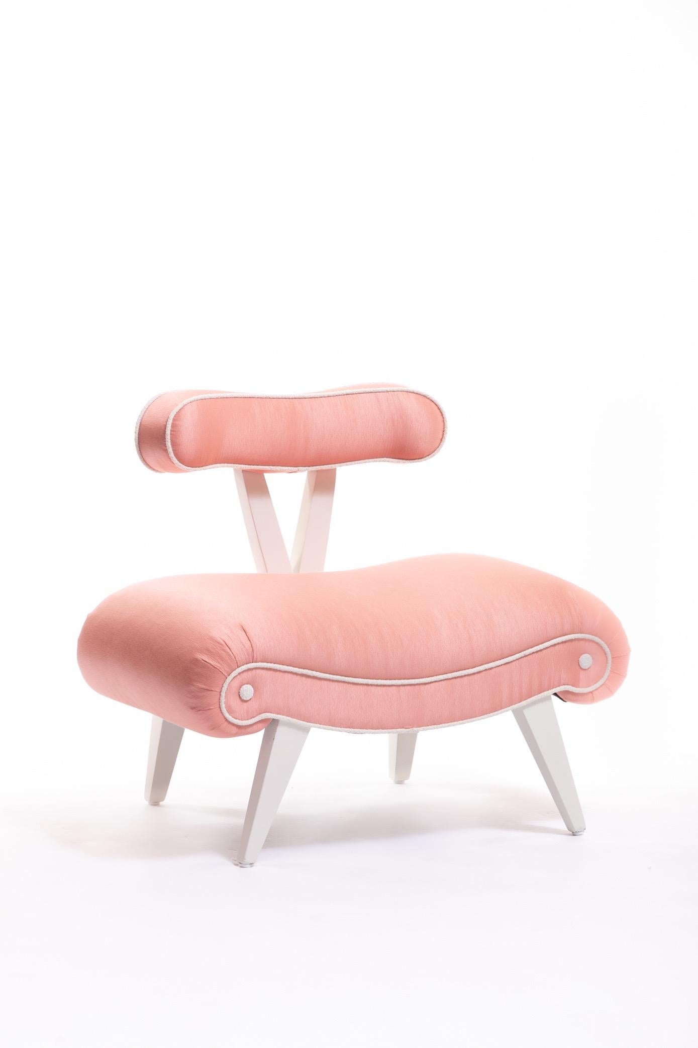 Pair of Blush Pink Peach Grosfeld House Slipper Chairs, circa 1940s 4