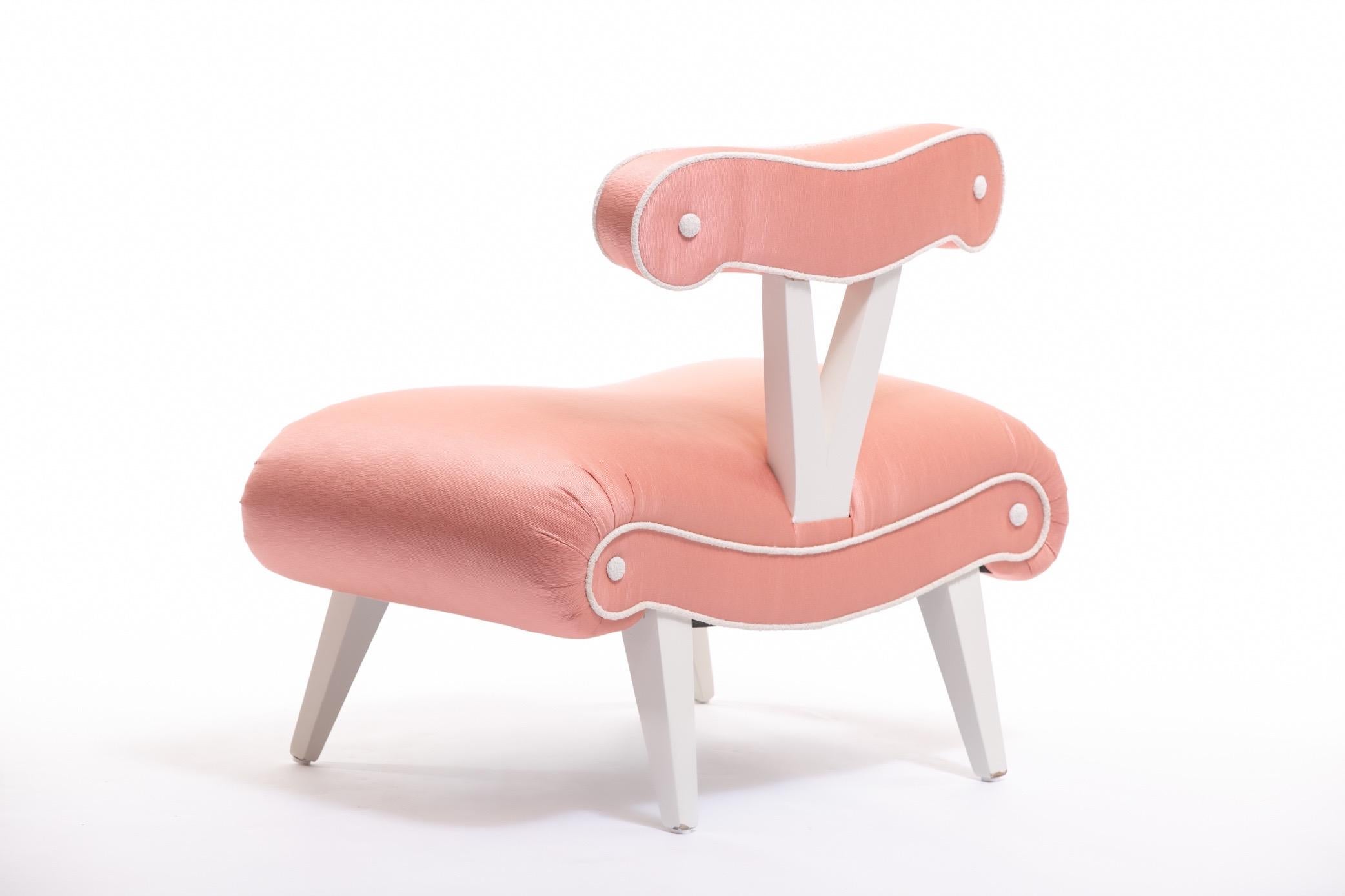 Pair of Blush Pink Peach Grosfeld House Slipper Chairs, circa 1940s 6