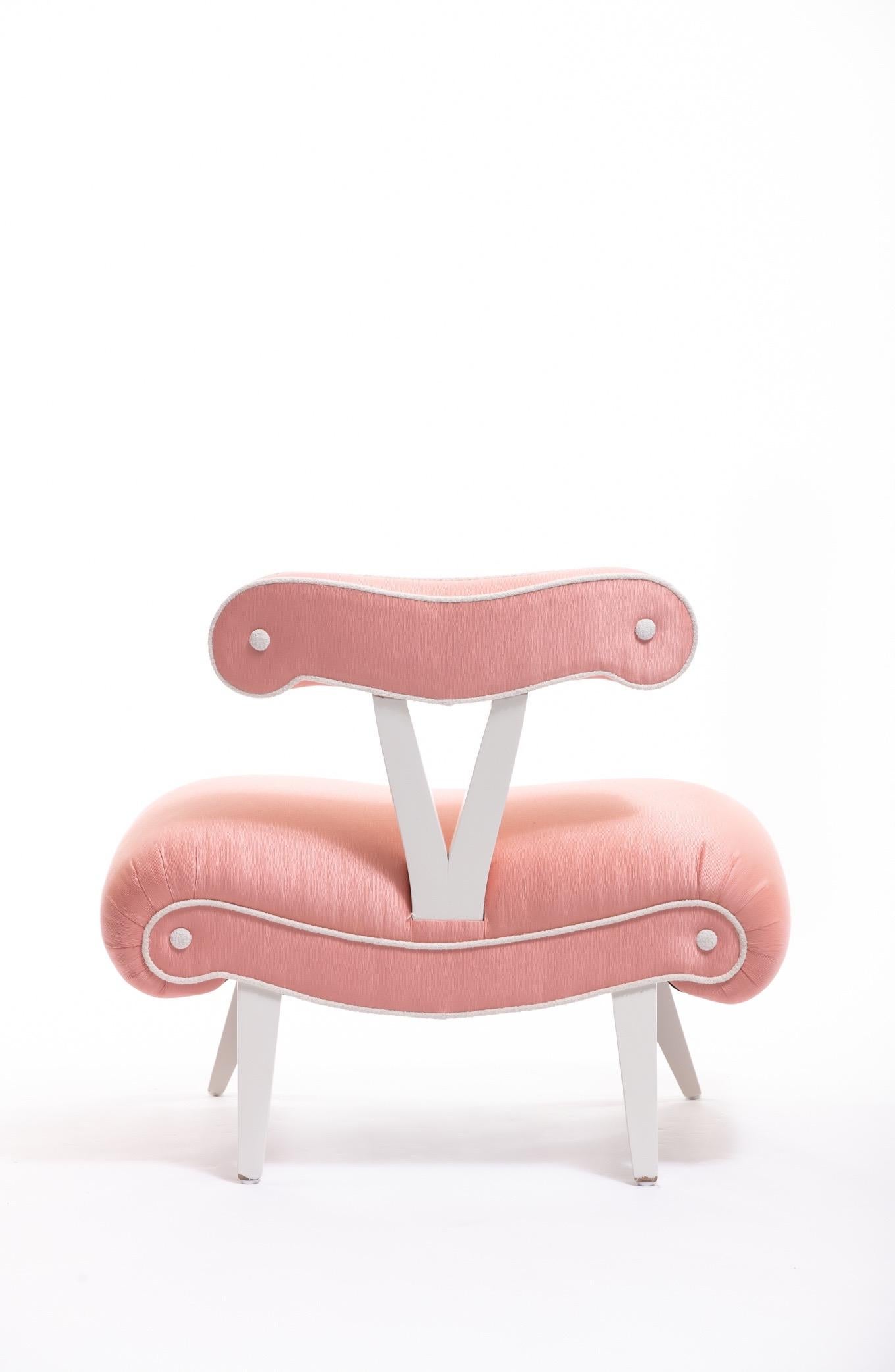 Pair of Blush Pink Peach Grosfeld House Slipper Chairs, circa 1940s 7