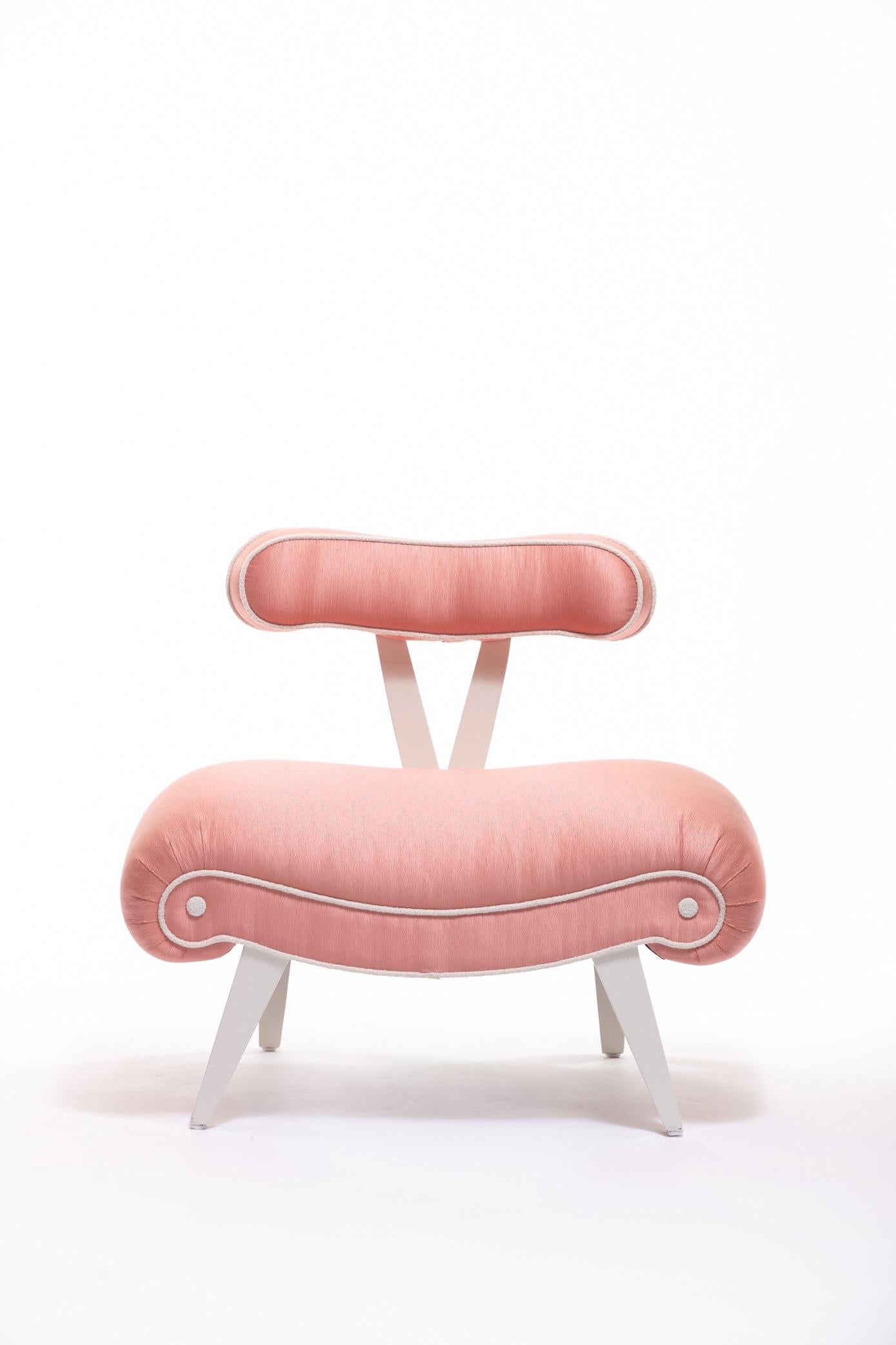 Pair of Blush Pink Peach Grosfeld House Slipper Chairs, circa 1940s 8