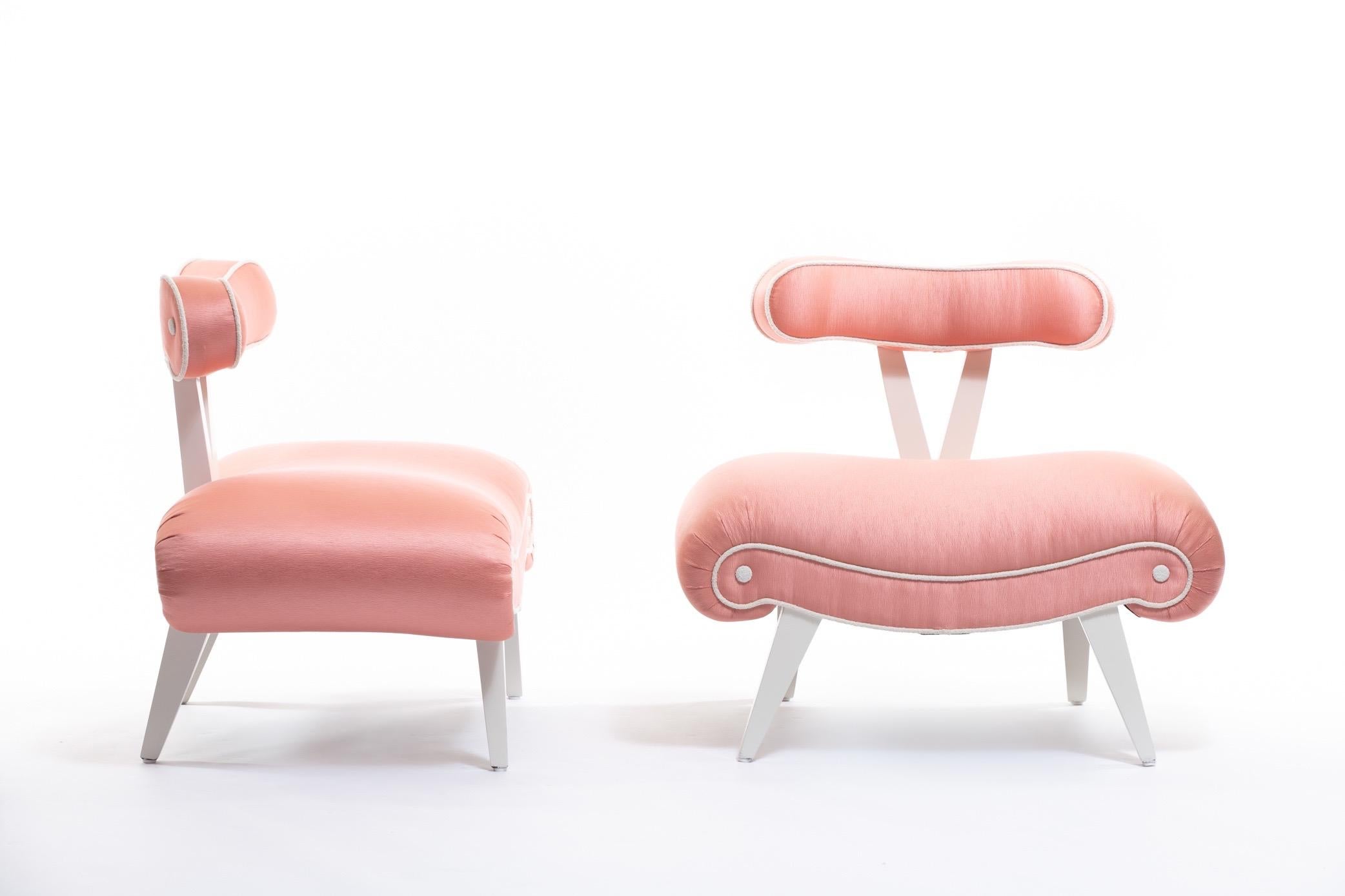 Pair of Blush Pink Peach Grosfeld House Slipper Chairs, circa 1940s 9