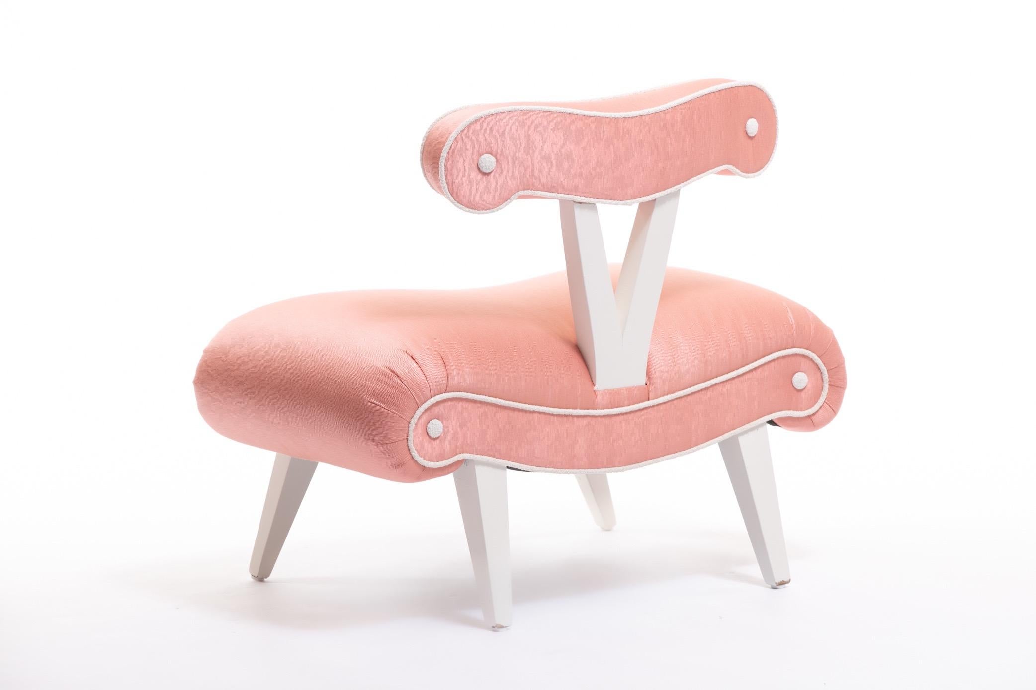 American Pair of Blush Pink Peach Grosfeld House Slipper Chairs, circa 1940s