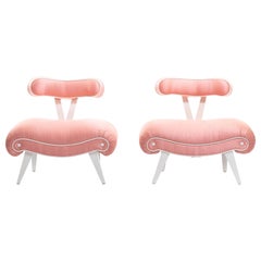 Vintage Pair of Blush Pink Peach Grosfeld House Slipper Chairs, circa 1940s