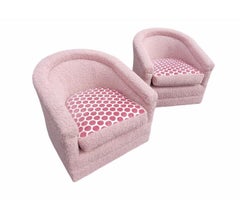Pair of Blush Pink Shearling Boucle Tub Chairs on Casters Newly Upholstered