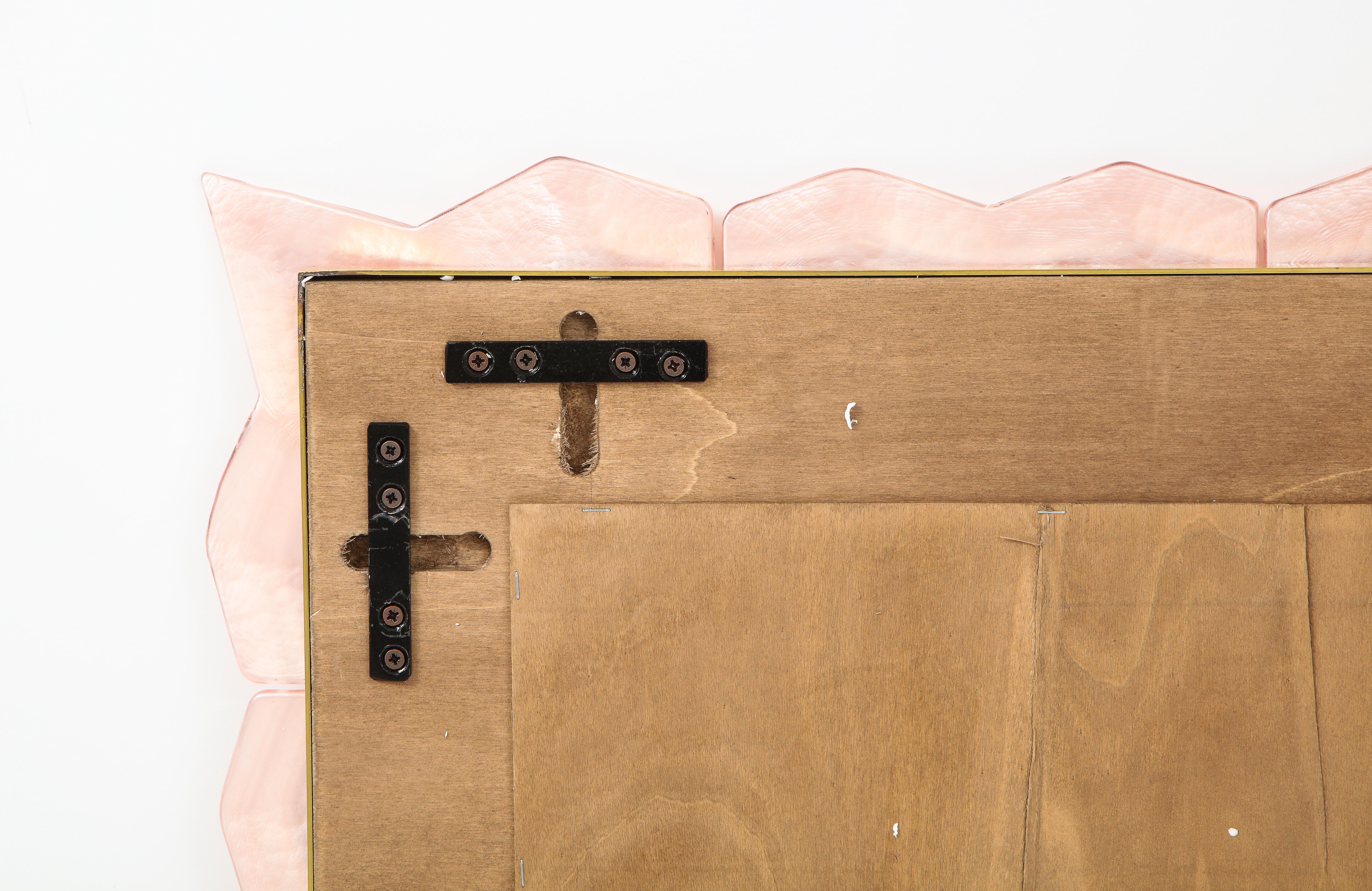 Pair of Rectangular Blush Pink Textured Murano Glass and Brass Mirrors, Italy 2