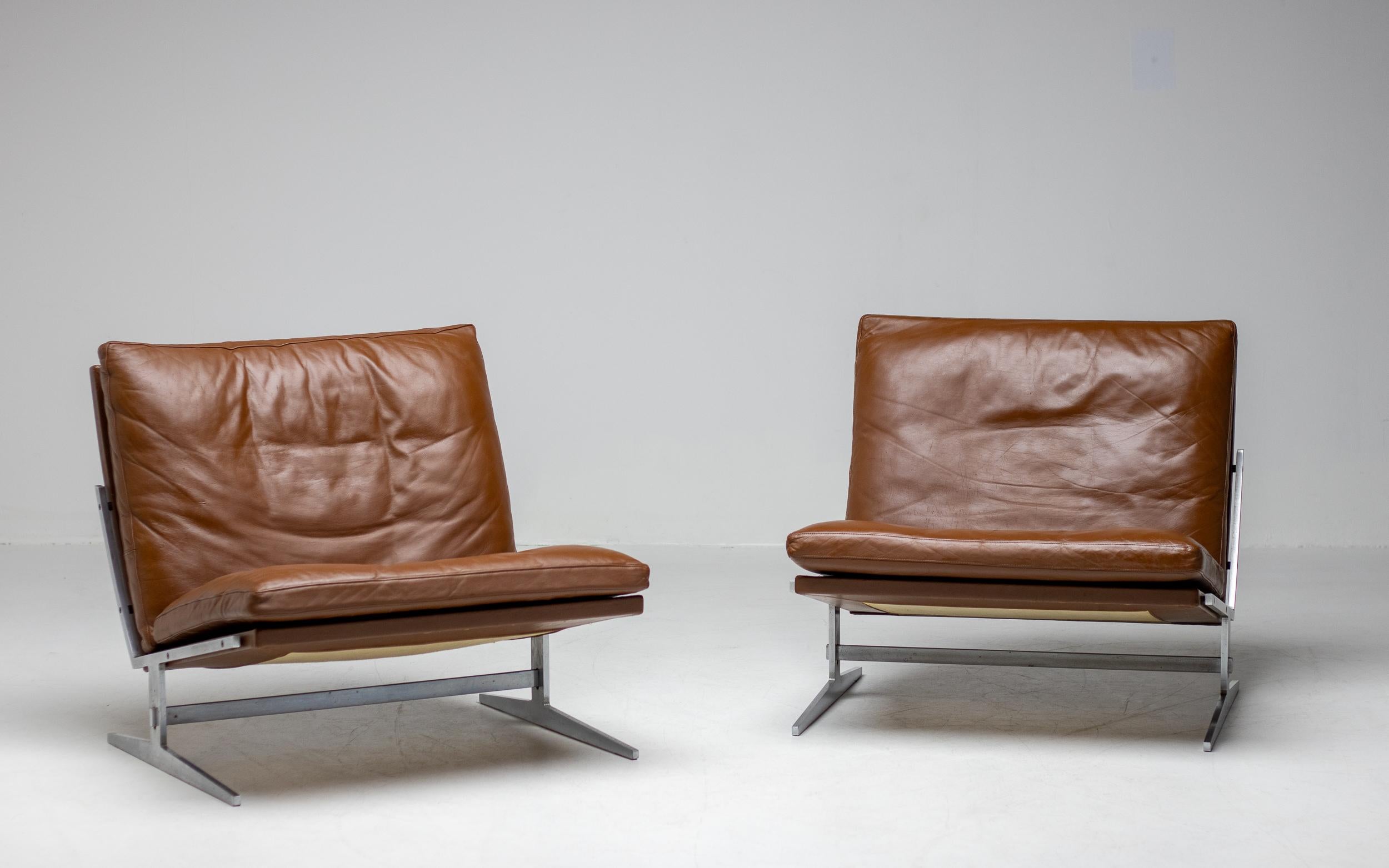 Scandinavian Modern Pair of BO-561 Chairs in Leather by Preben Fabricius & Jorgen Kastholm