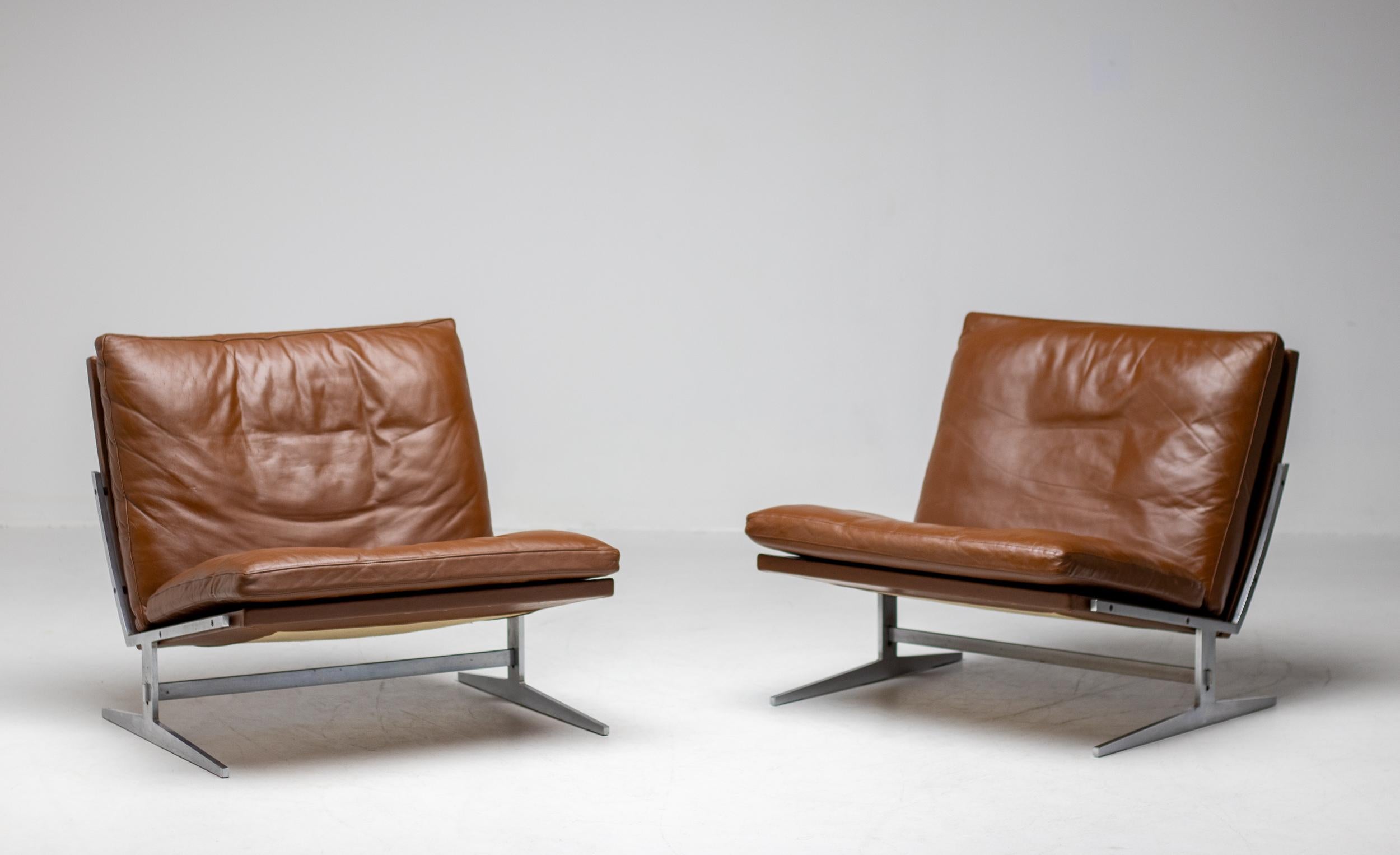 Steel Pair of BO-561 Chairs in Leather by Preben Fabricius & Jorgen Kastholm