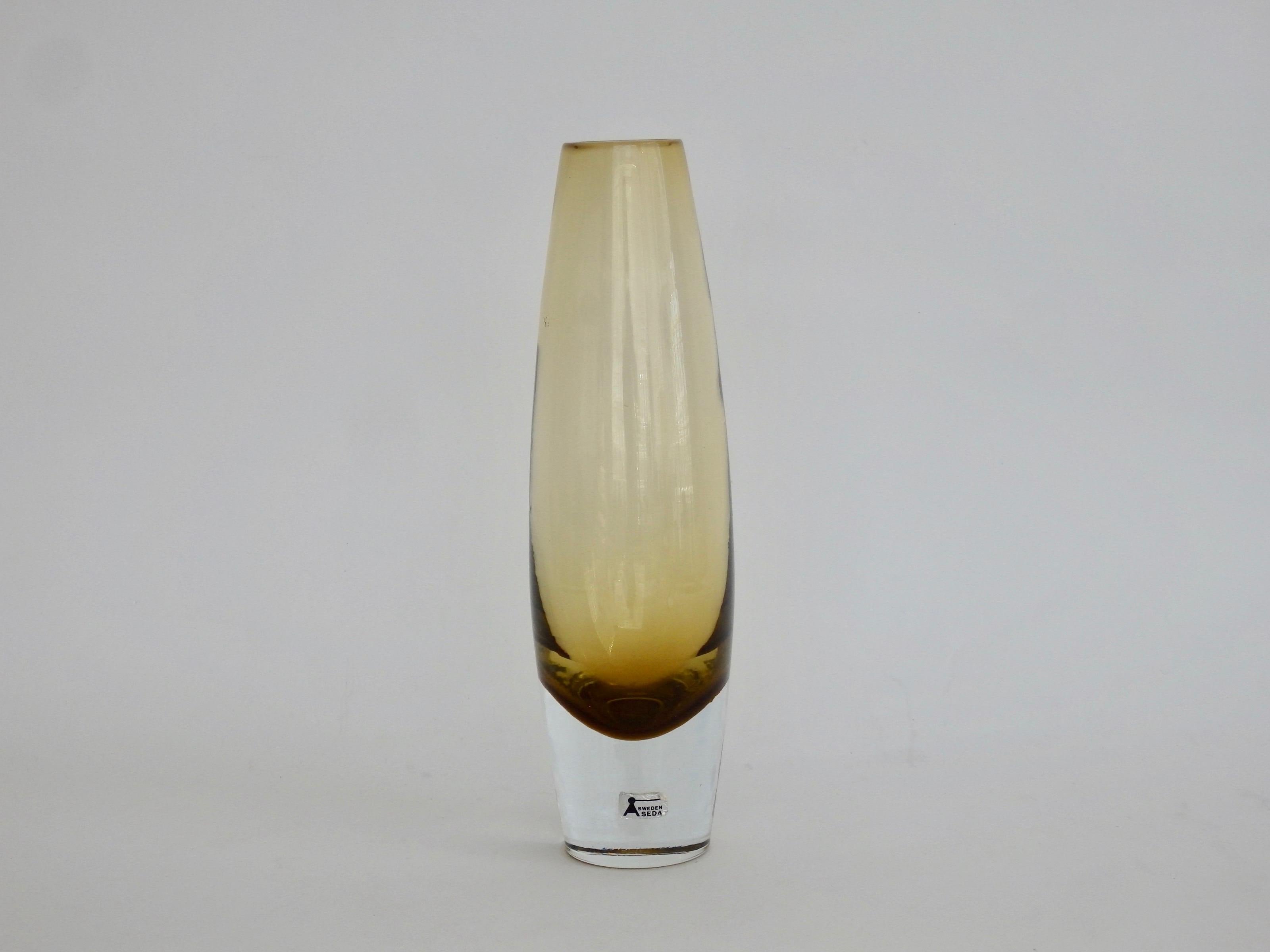 Blown Glass Pair of Bo Borgstrom for Aseda Amber Glass Vases