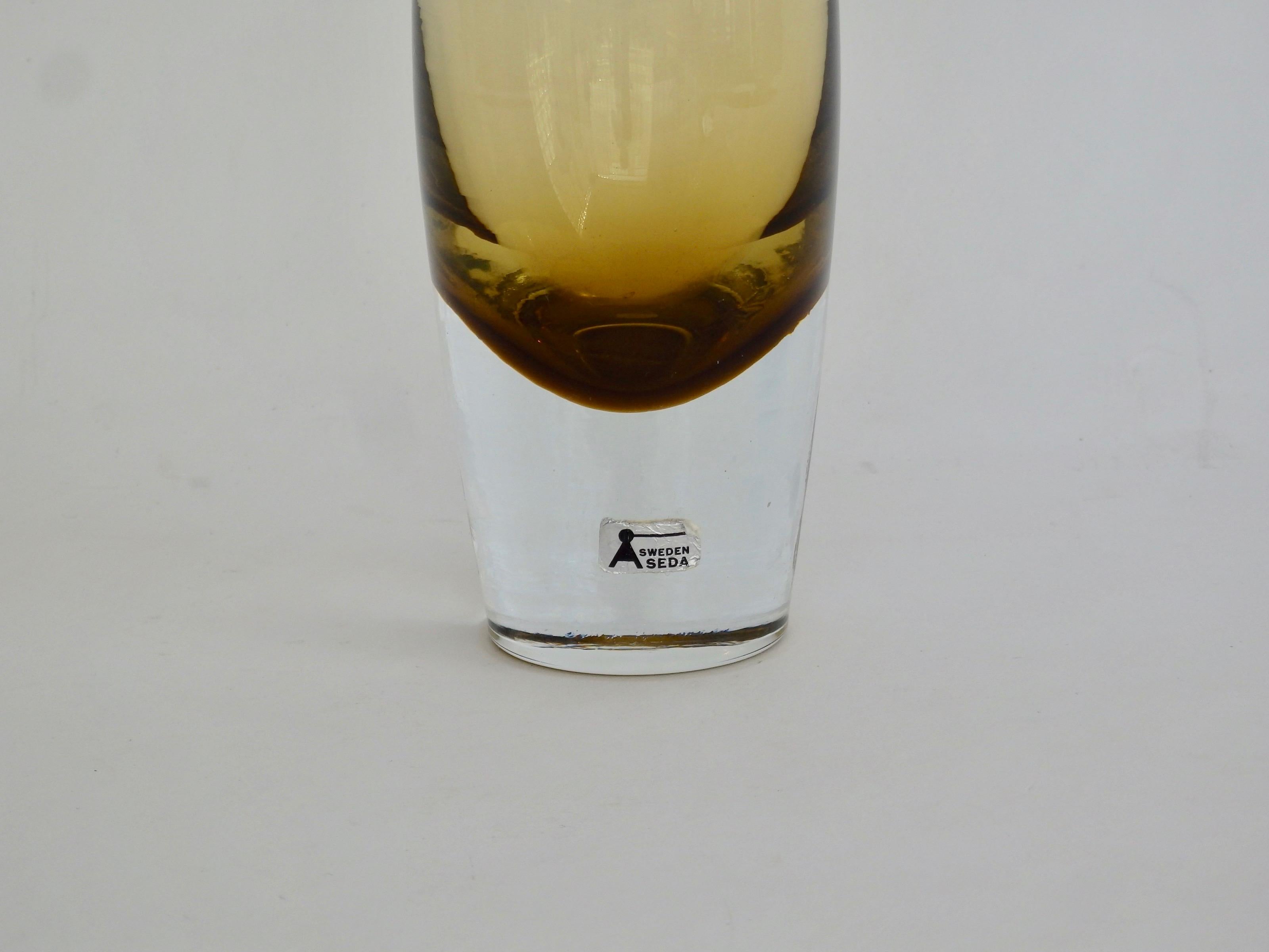 Pair of Bo Borgstrom for Aseda Amber Glass Vases 1