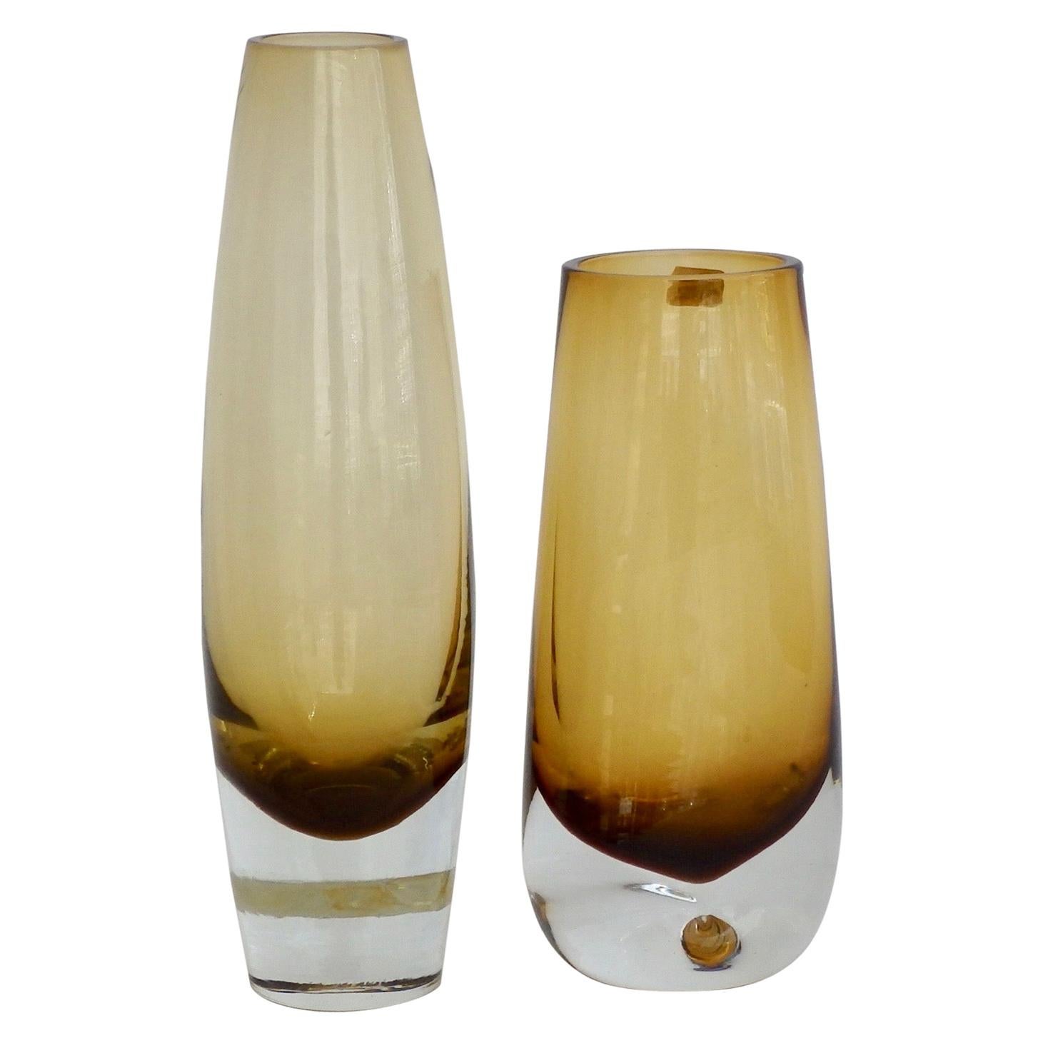 Pair of Bo Borgstrom for Aseda Amber Glass Vases