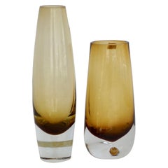 Pair of Bo Borgstrom for Aseda Amber Glass Vases