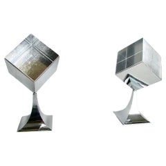 Pair of Bob Cornell op art era photo cubes on rotating chrome base