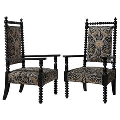 Pair of Bobbin Armchairs in Linen Blend by William Morris