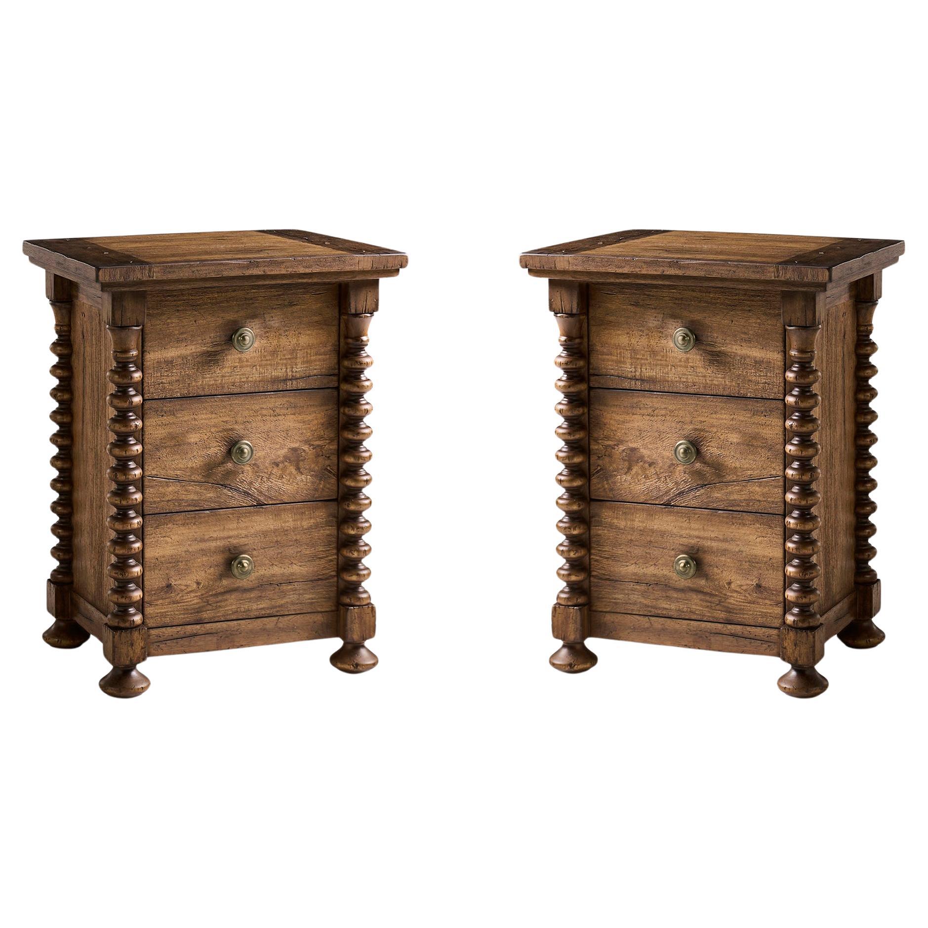 Pair of Bobbin-Turned 3-Drawer Nightstands