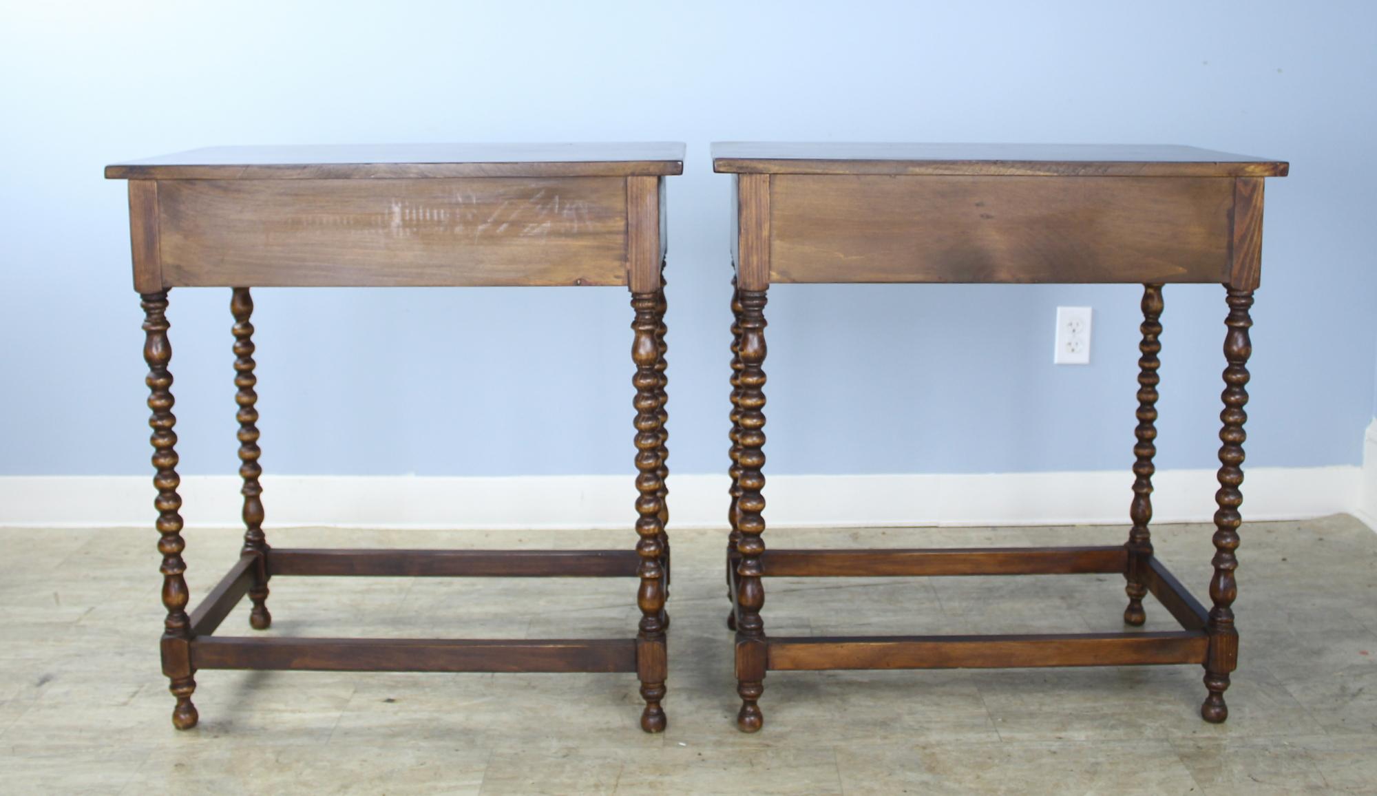 Pair of Bobbin Turned Leg Side Tables, Custom Made of Old Wood 1