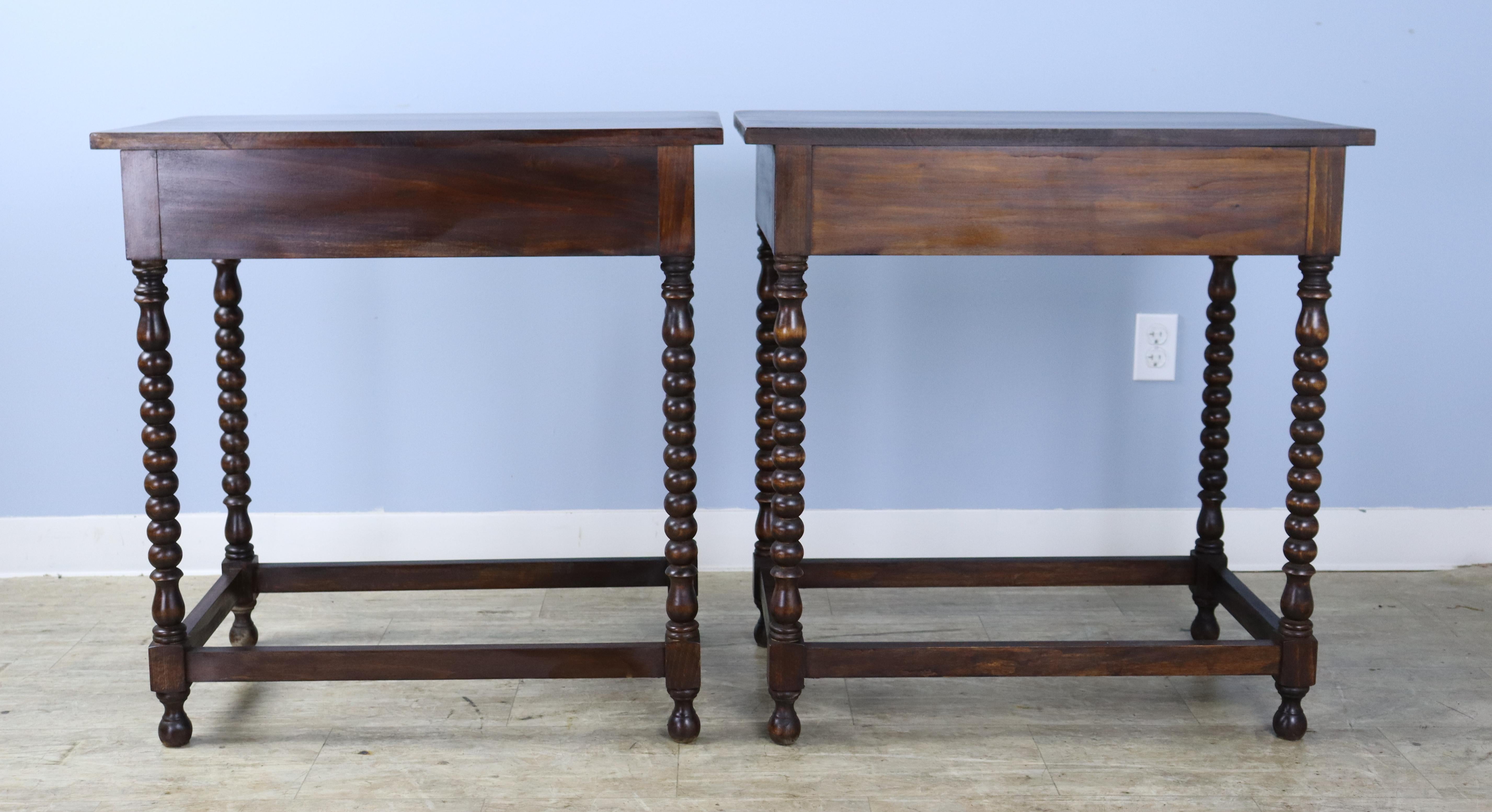 Pair of Bobbin Turned Leg Side Tables, Custom Made of Old Wood 4