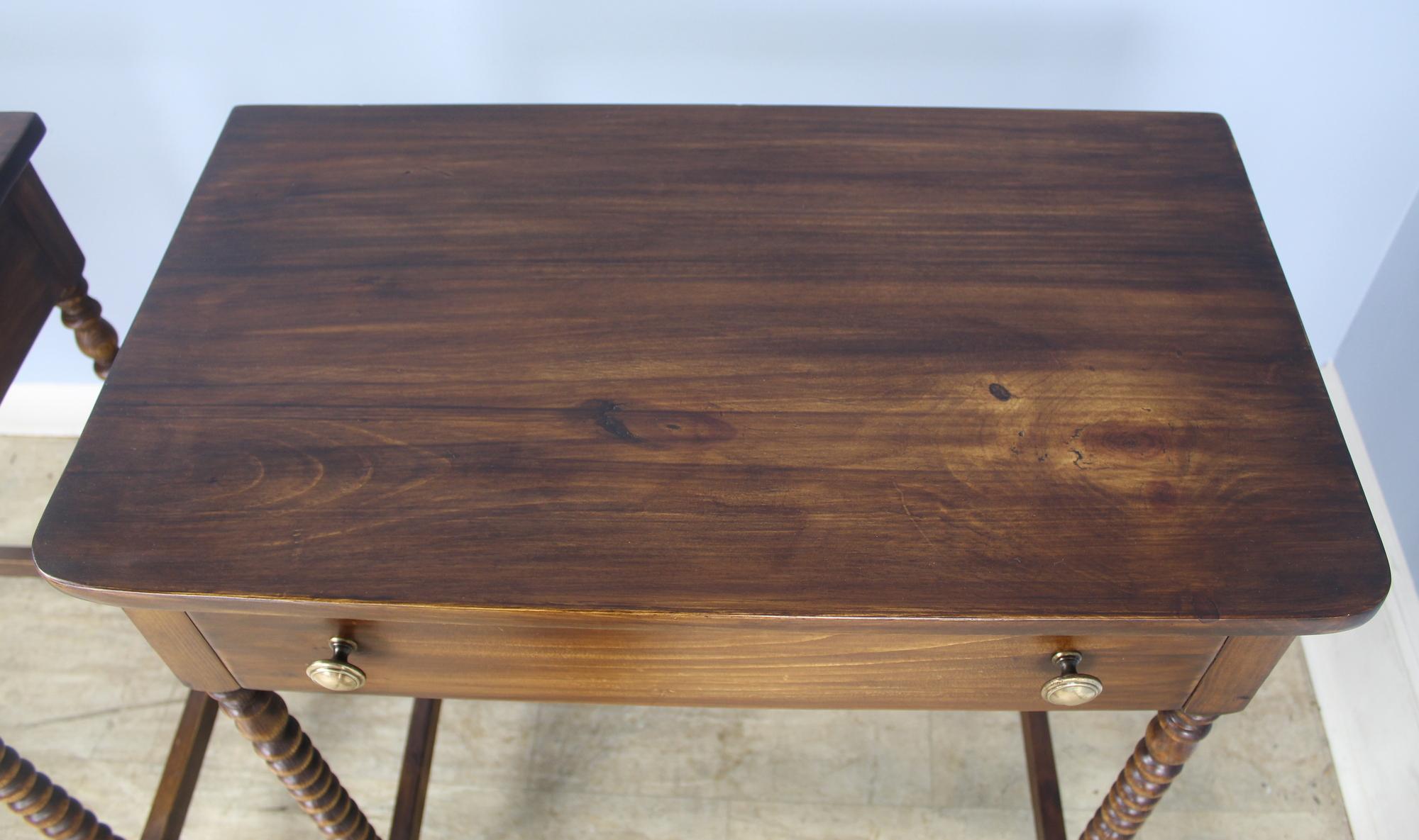 Pair of Bobbin Turned Leg Side Tables, Custom Made of Old Wood In Excellent Condition In Port Chester, NY