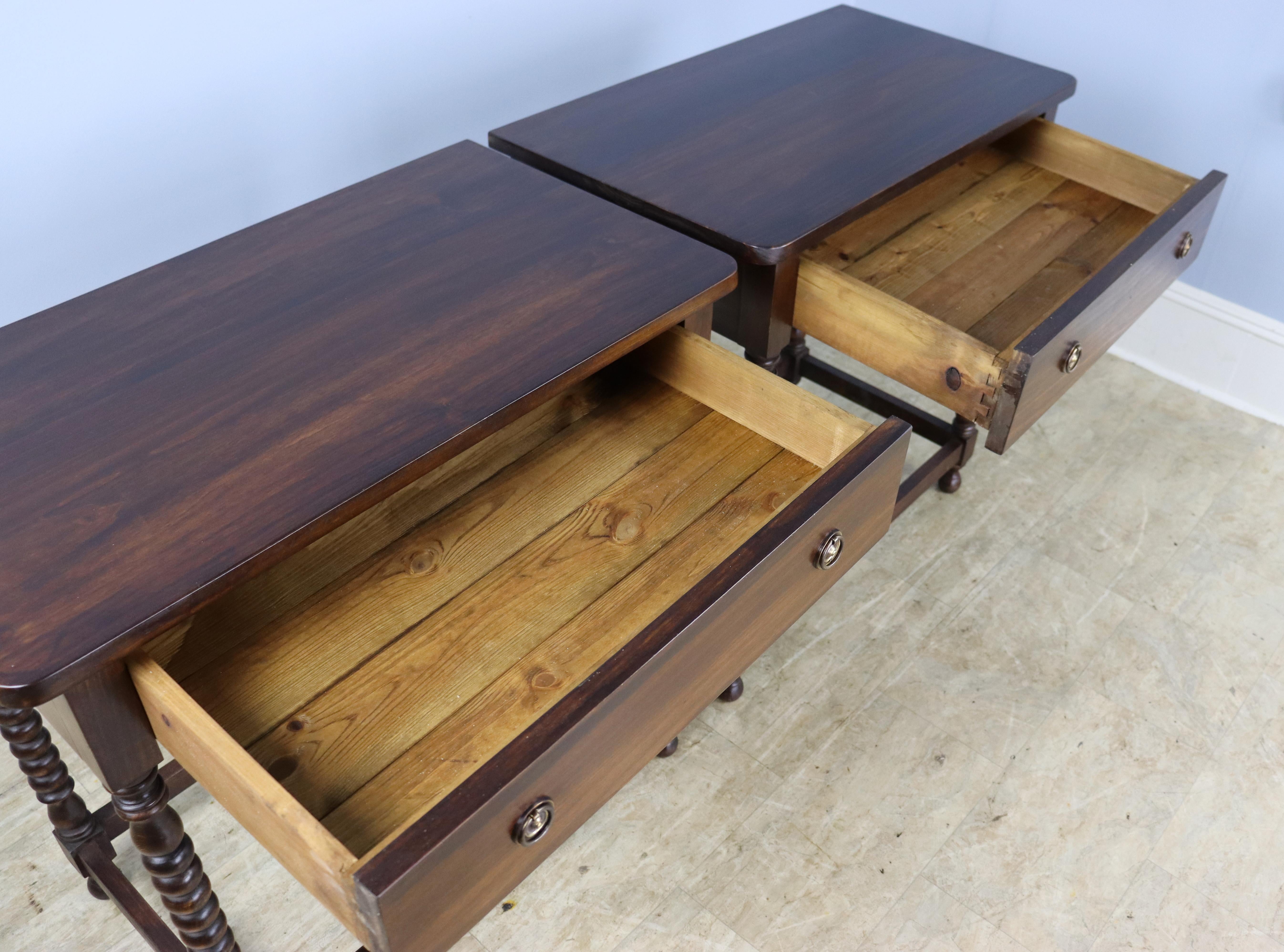 Pair of Bobbin Turned Leg Side Tables, Custom Made of Old Wood 3