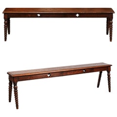 Pair of Bobbin Turned Oak Hall Benches, circa 1890