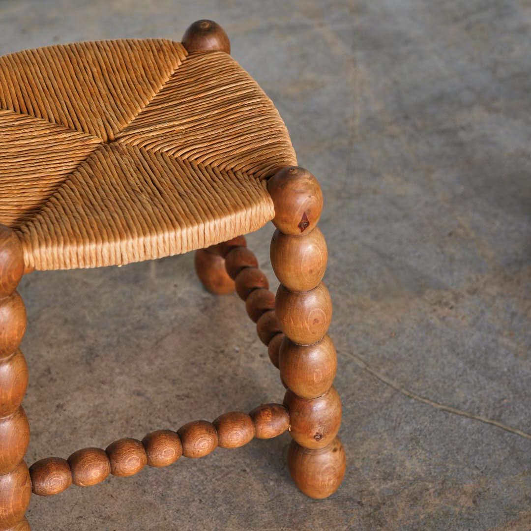 Rush Pair of Bobbin Wood and Woven Stools