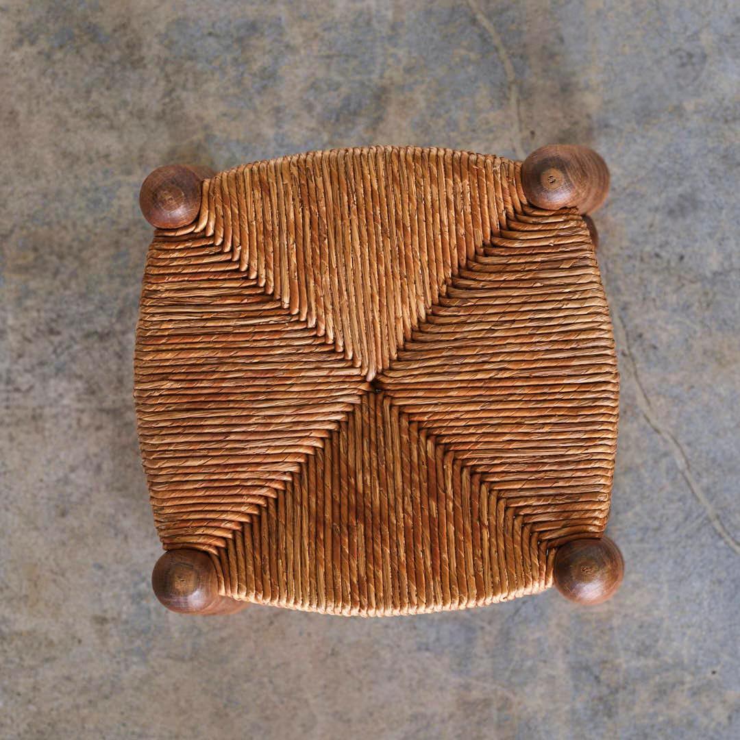 Pair of Bobbin Wood and Woven Stools 2