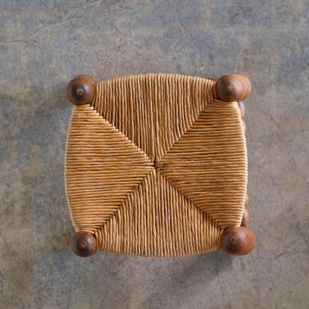Pair of Bobbin Wood and Woven Stools 3
