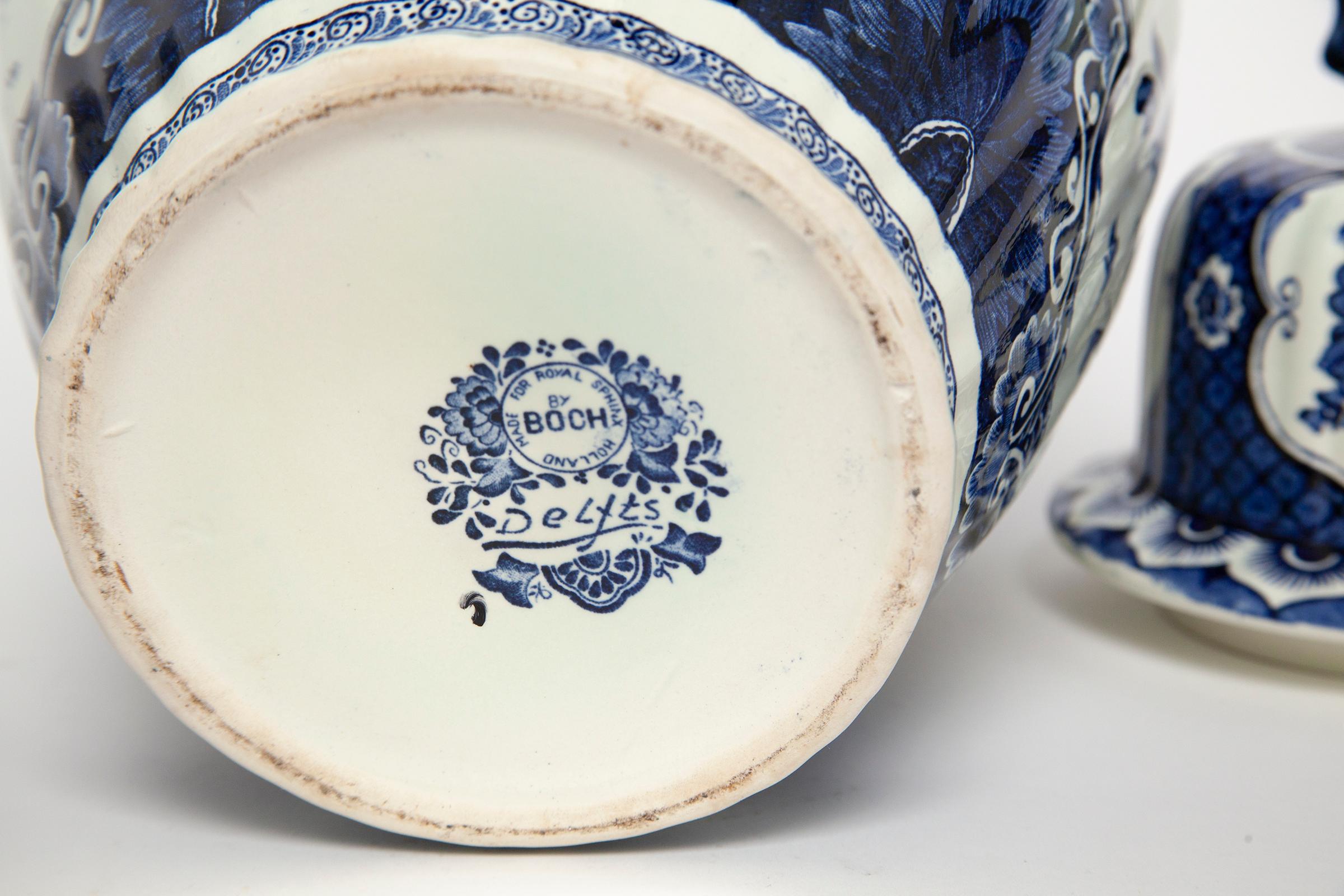 Porcelain Pair of Boch Royal Delft Ginger Jars
