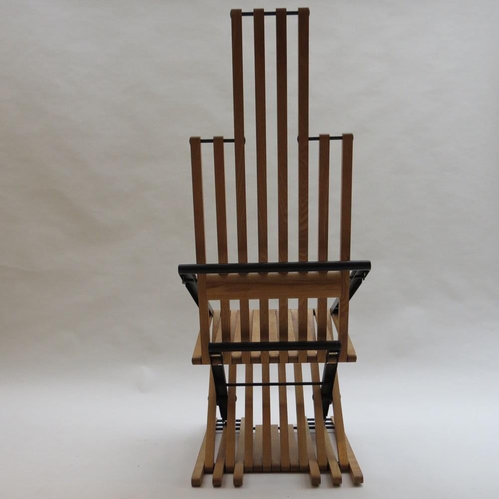 Pair of Body Chairs by Jim Warren Pearl Dot 1979 Yoga Chair Slatted Ash Chair For Sale 5