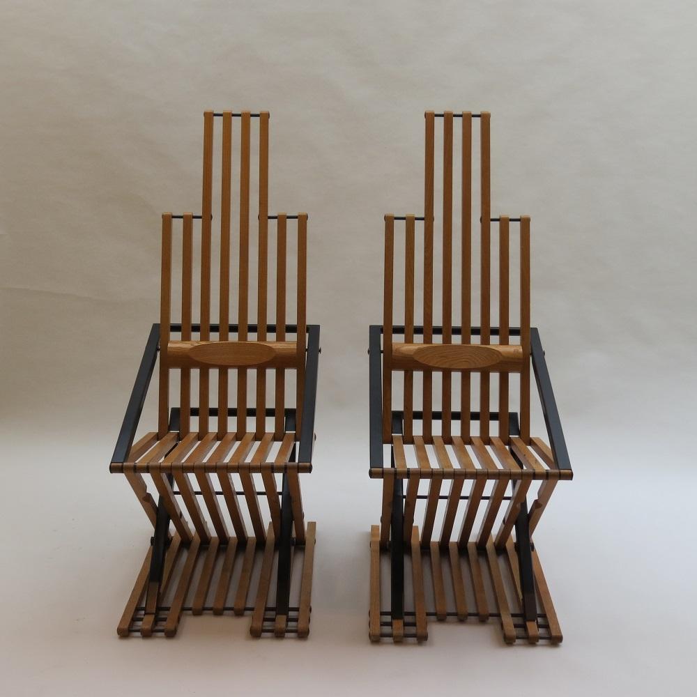 Mid-Century Modern Pair of Body Chairs by Jim Warren Pearl Dot 1979 Yoga Chair Slatted Ash Chair