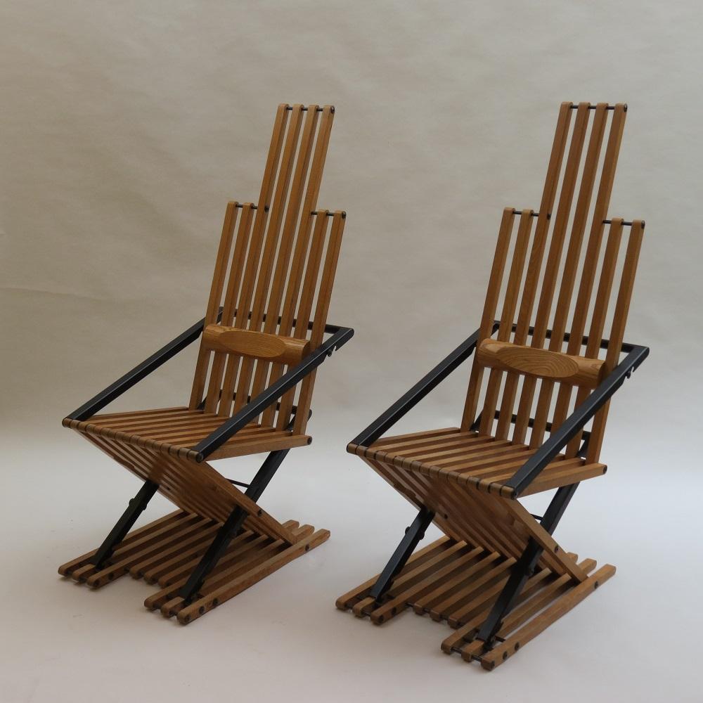 Hand-Crafted Pair of Body Chairs by Jim Warren Pearl Dot 1979 Yoga Chair Slatted Ash Chair