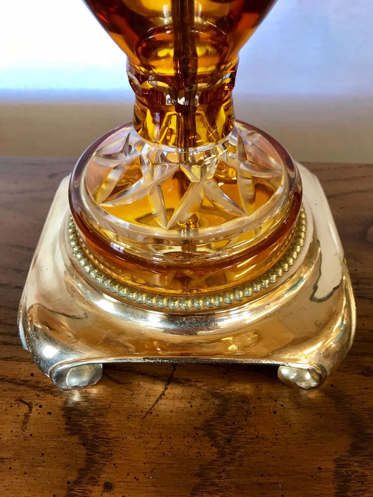 Pair of Bohemian Amber Cut to Clear Glass Table Lamps at 1stDibs
