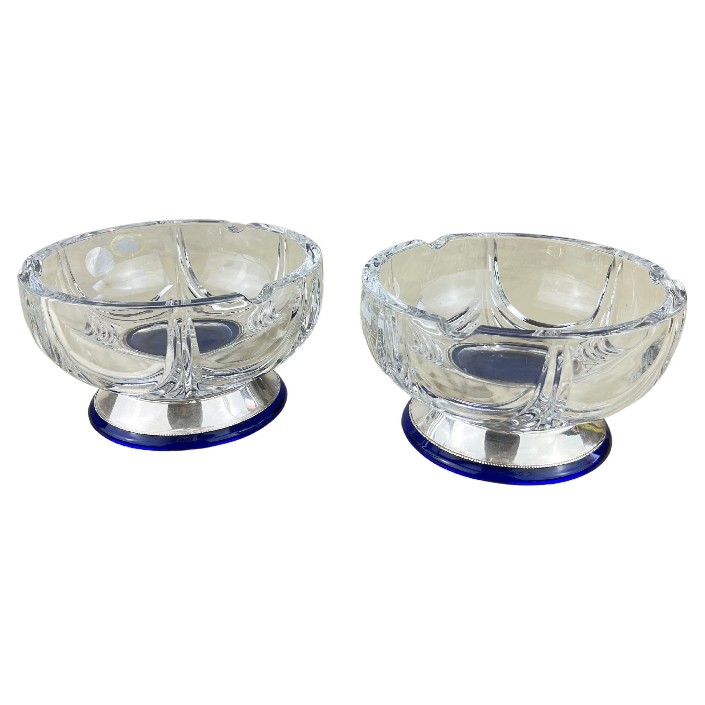 Pair of Bohemian Crystal and Sterling Silver Ashtrays, 1980s For Sale