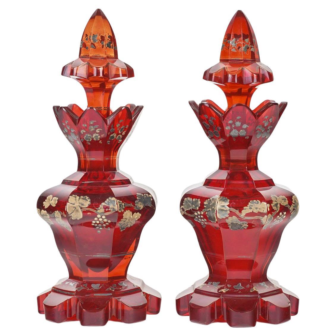 Pair of Bohemian Crystal Perfume Bottles, 19th Century, Napoleon III Period. For Sale