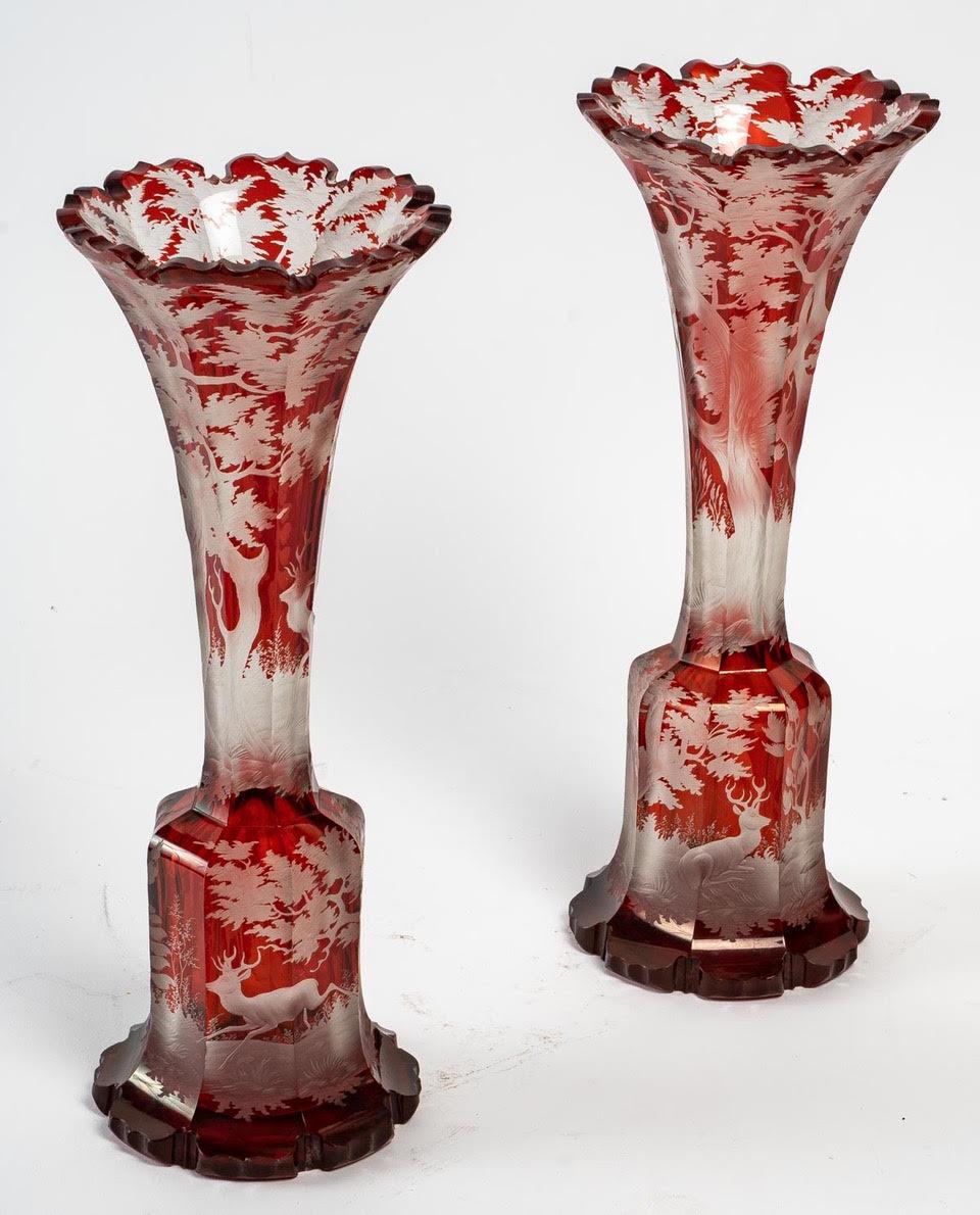 European Pair of Bohemian Crystal Vases