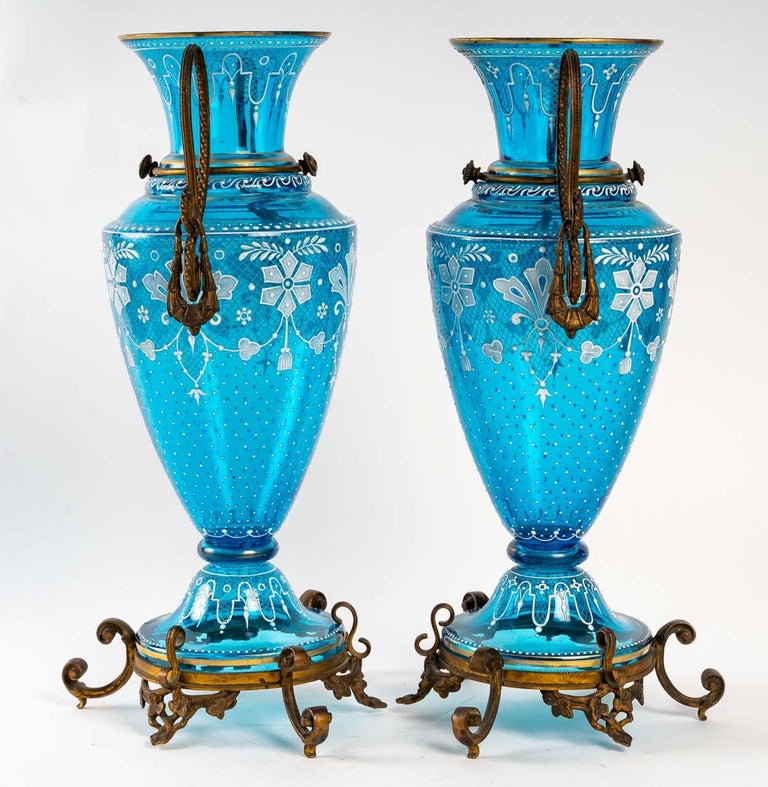 Pair of Bohemian Crystal Vases For Sale at 1stDibs