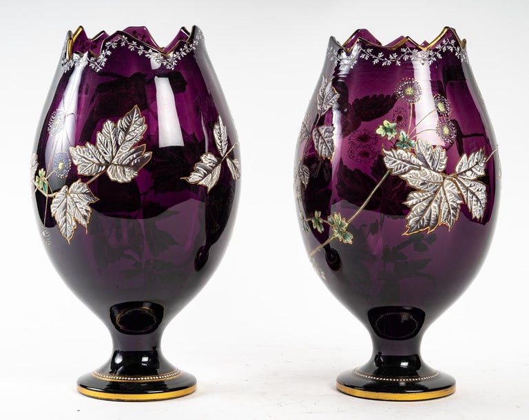 Pair of Bohemian Crystal Vases For Sale at 1stDibs