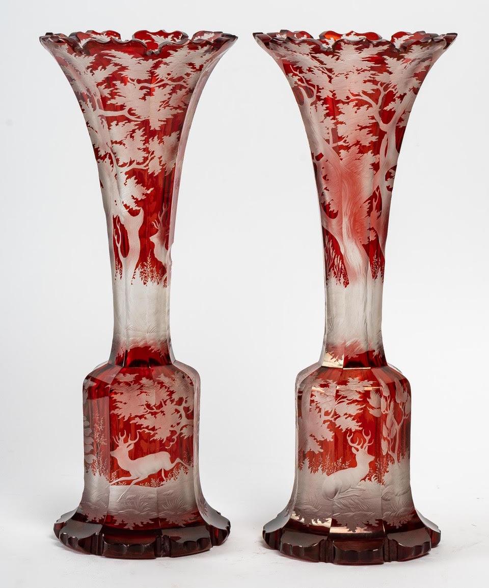 Pair of Bohemian Crystal Vases In Good Condition In Saint-Ouen, FR