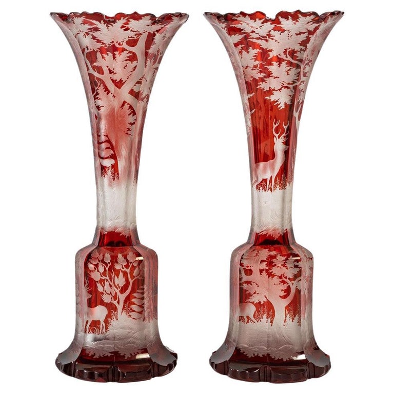 Pair of Bohemian Crystal Vases For Sale at 1stDibs