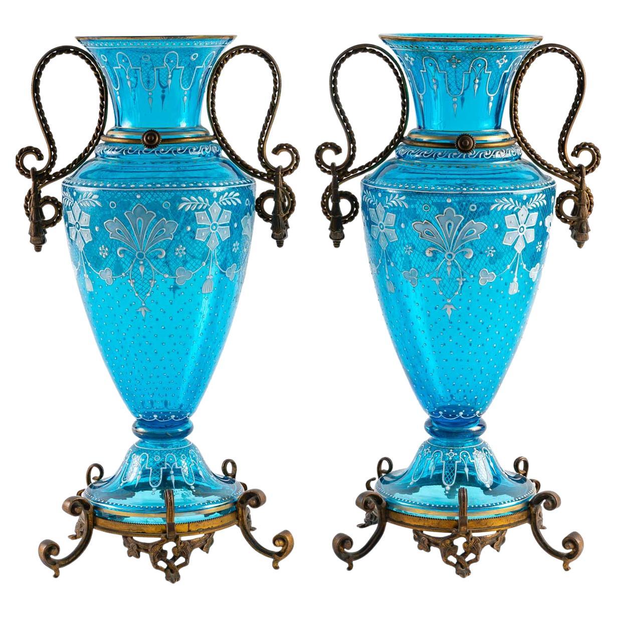 Pair of Bohemian FluteShaped Vases For Sale at 1stDibs
