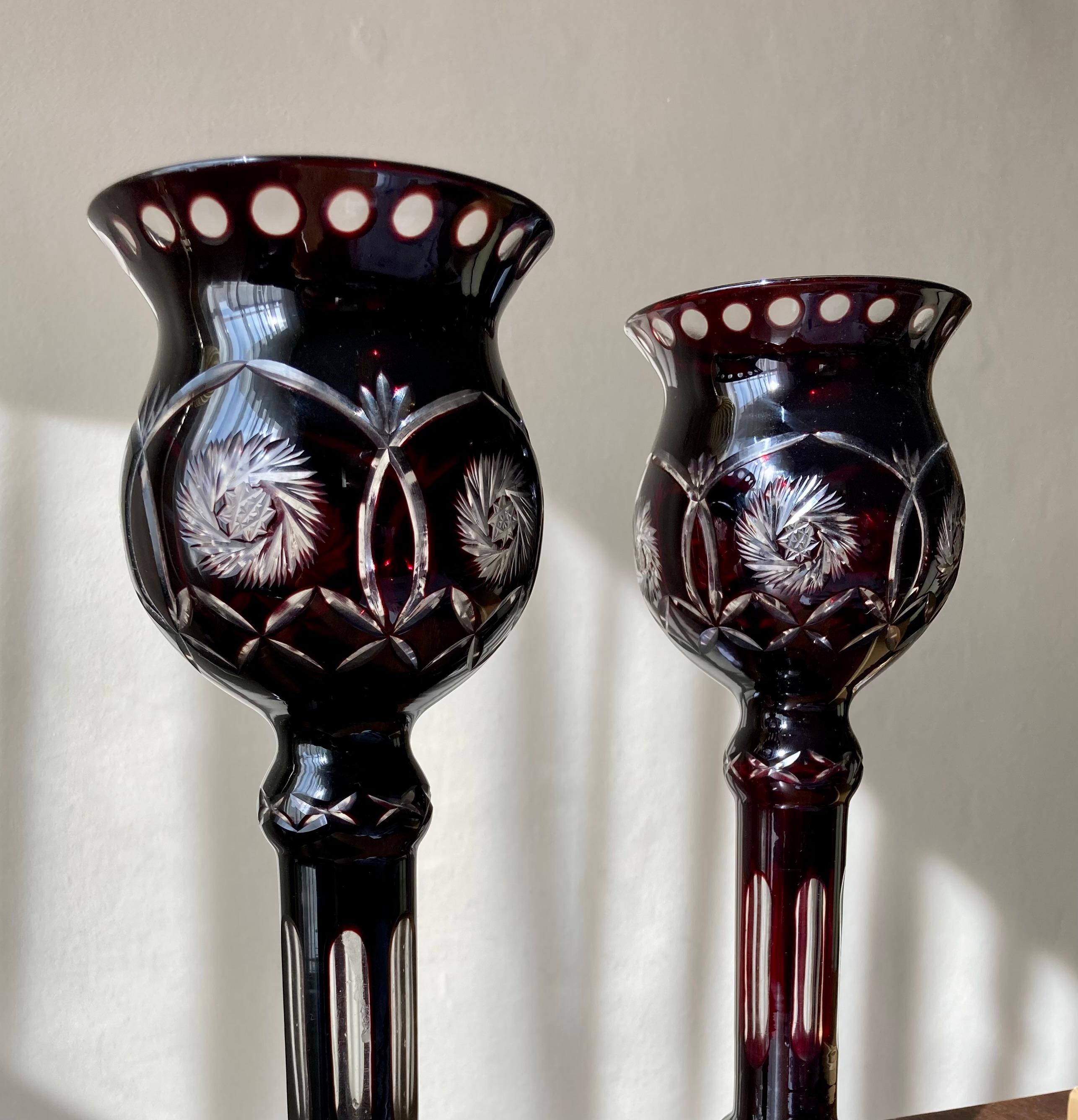 19th Century Pair of Bohemian cut glass candle lamps For Sale